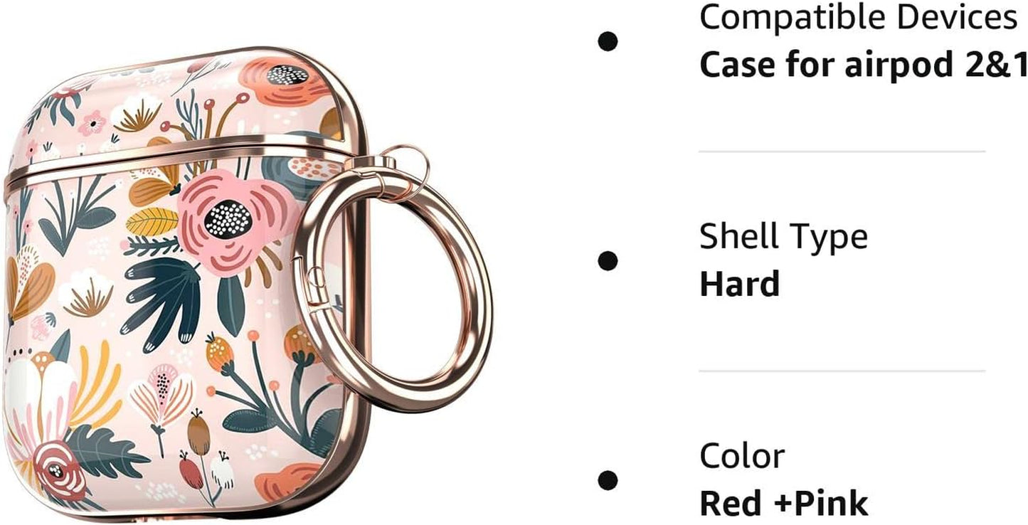Maxjoy for Airpods Case Cover, Flower Airpod Case Hard Protective Shockproof Cute Air Pod 2 Case for Women Men with Keychain Clip for Airpod 2Nd 1St Generation Charging Case 2&1, Floral  Maxjoy   
