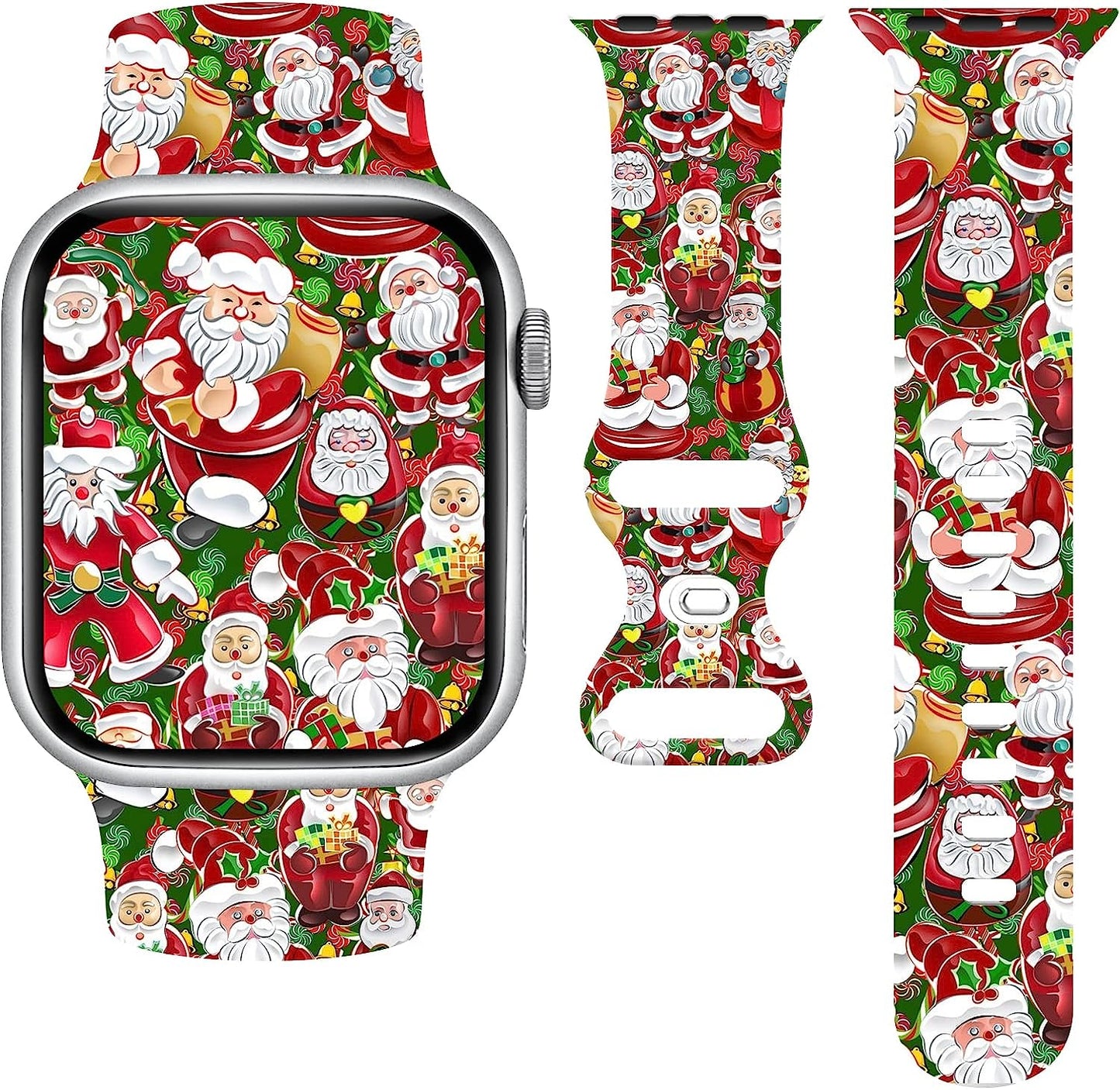 Christmas Watch Band Compatible with Apple Watch 38Mm 40Mm 41Mm 42Mm 44Mm 45Mm, Xmas Silicone Christmas Pattern Replacement Bands Wristbands Strap Compatible with All Iwatch Series  WANSENCE Christmas-A 42mm/44mm/45mm 