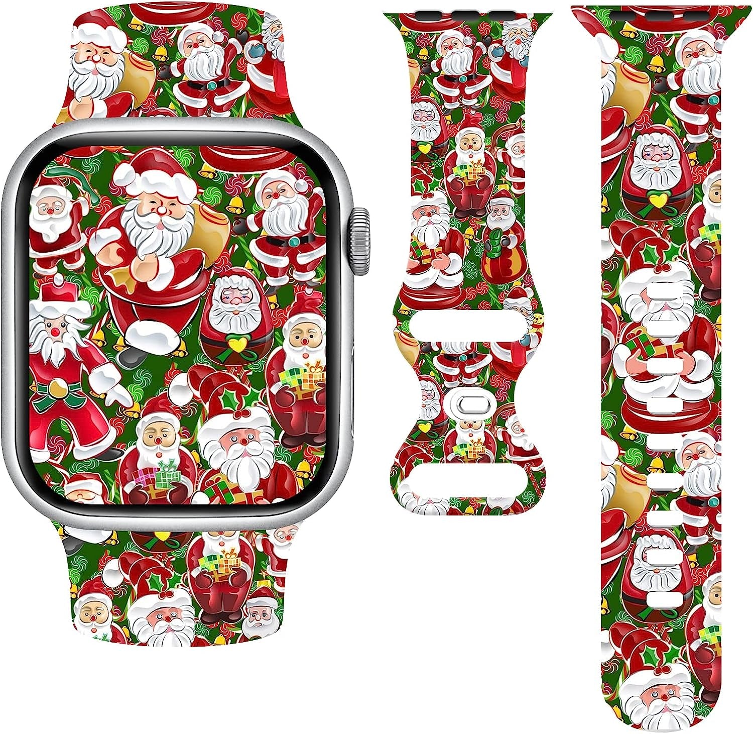 Christmas Watch Band Compatible with Apple Watch 38Mm 40Mm 41Mm 42Mm 44Mm 45Mm, Xmas Silicone Christmas Pattern Replacement Bands Wristbands Strap Compatible with All Iwatch Series  WANSENCE Christmas-A 42mm/44mm/45mm 