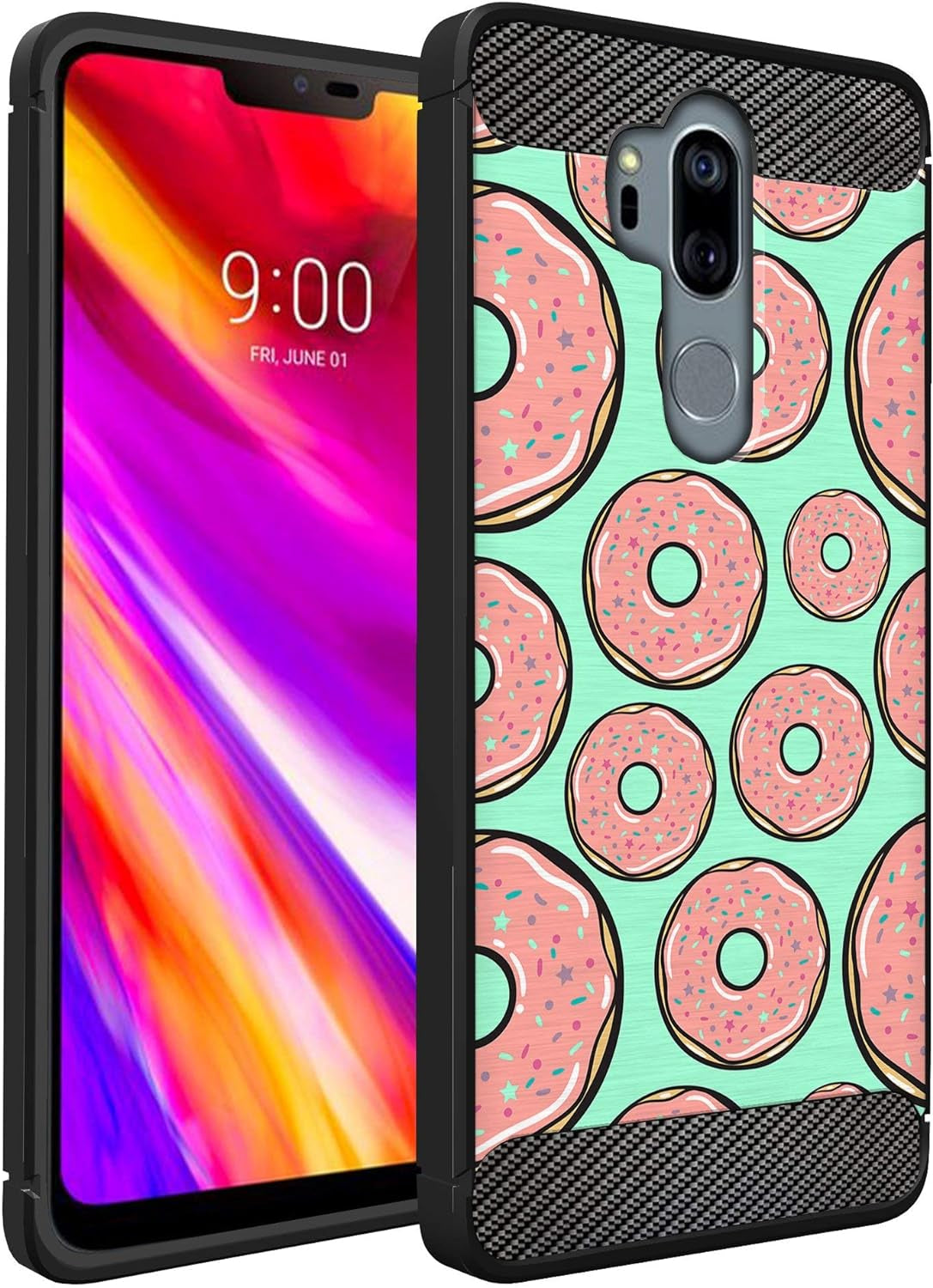 Casesondeck Case Compatible with [LG G7 Thinq | LG G7] LG G7 Design Case, Slim Black Flexible Sleek Shock Protection TPU Case (Pink Galaxy Stars)  CasesonDeck Donuts  