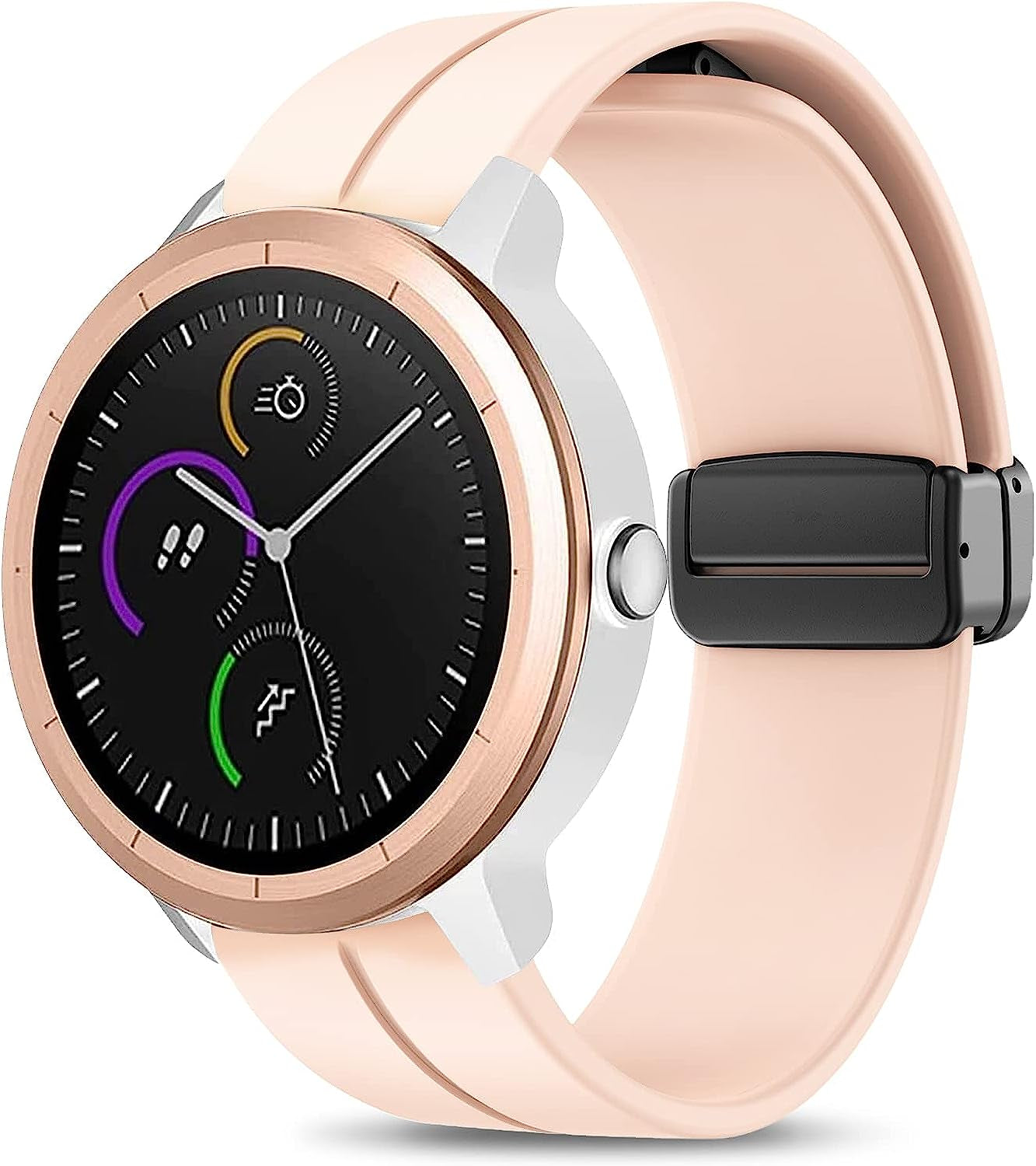 Mackpoimer Magnetic Bands for Garmin Venu/Vivoactive 3 Watch Band, 20Mm Silicone Wristband with Adjustable Magnetic Folding Buckle for Garmin Venu Sq, Vivoactive 3 Music, Forerunner 645/245 Music  MAKCPOIMER Pink  