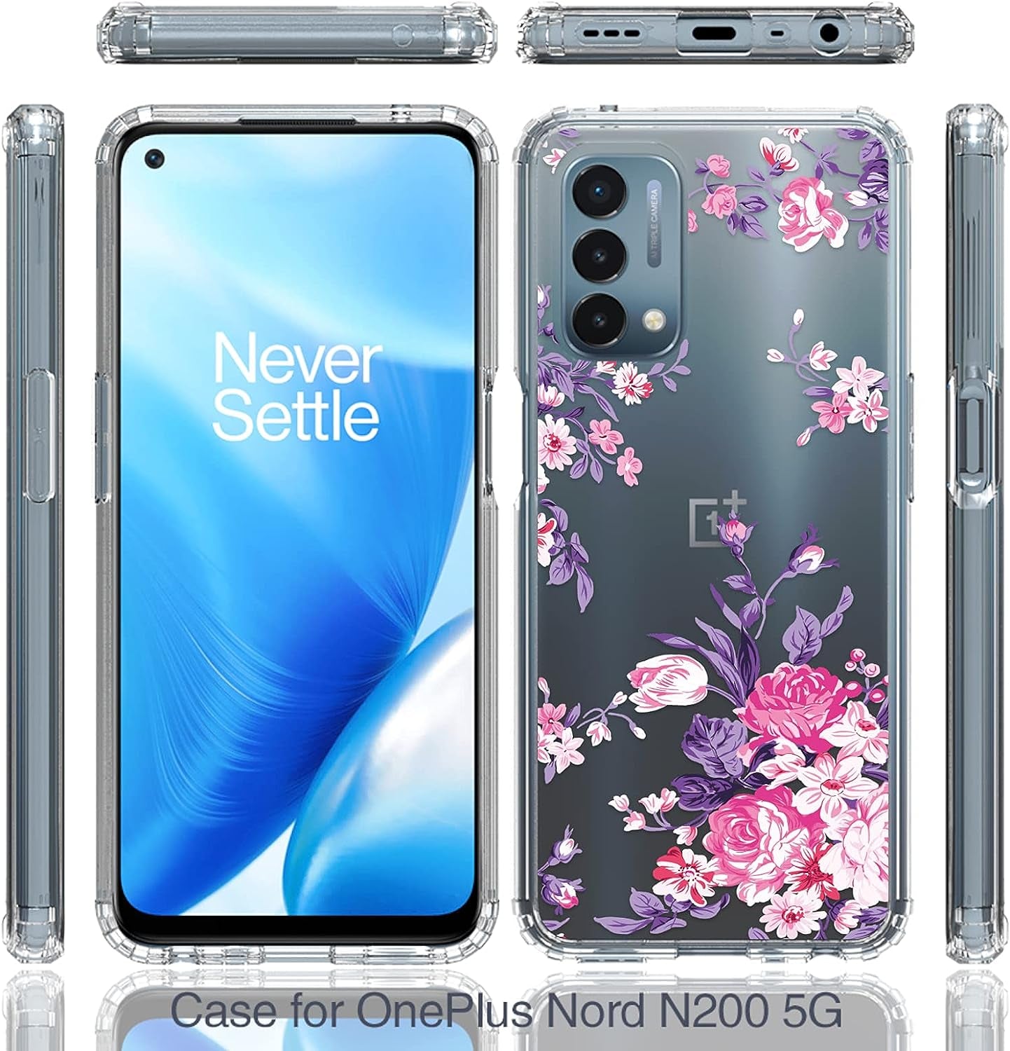 Kowauri Case for Oneplus Nord N200 5G,Flower Pattern Hard PC Back Clear Slim TPU Bumper Shockproof Protective Cover Case for Oneplus Nord N200 5G (Purple)  Kowauri   