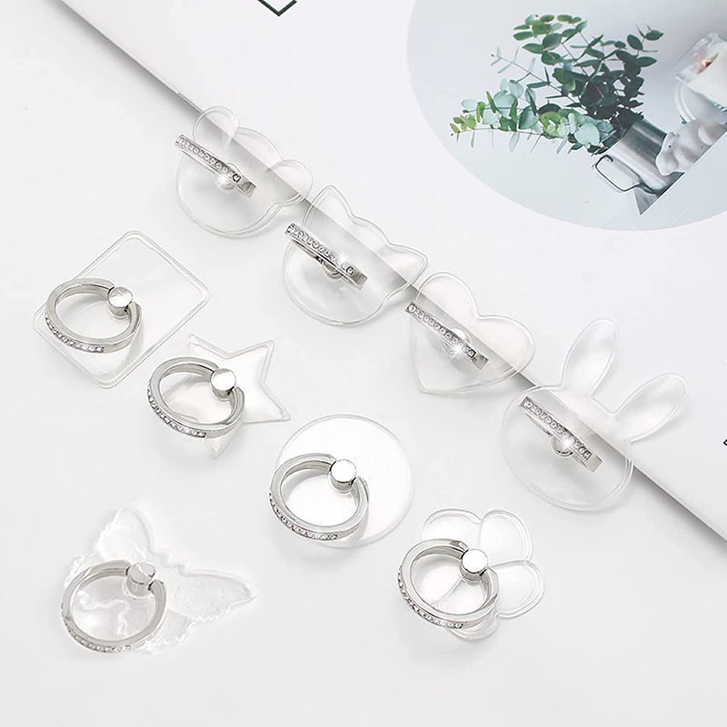 [2 Pack] Transparent Love Heart Shape Diamond Setting Cell Phone Ring Holder Stand,360 Degree Rotation and 180 Degree Adjustable Finger Ring Kickstand with Polished Electroplated Phone Grip  Wansurs   