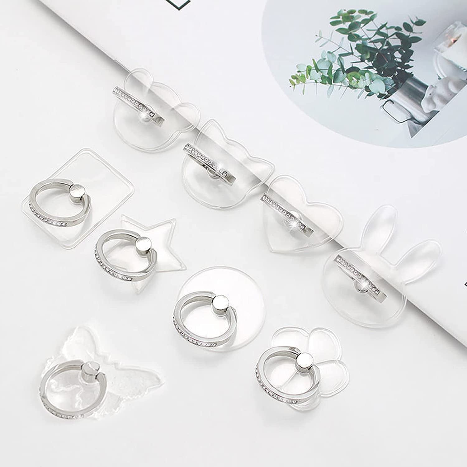 [2 Pack] Transparent Love Heart Shape Diamond Setting Cell Phone Ring Holder Stand,360 Degree Rotation and 180 Degree Adjustable Finger Ring Kickstand with Polished Electroplated Phone Grip  Wansurs   