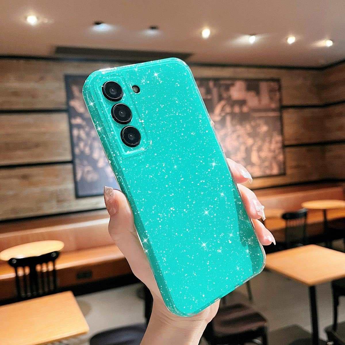MINSCOSE Compatible with Samsung Galaxy S22 5G Case,Cute Neon Bright Color,Glitter Bling Thin Slim Shockproof Silicone Sparkly Cover for Women Girl for Galaxy S22 6.1 Inch-Mint Green  MINSCOSE   