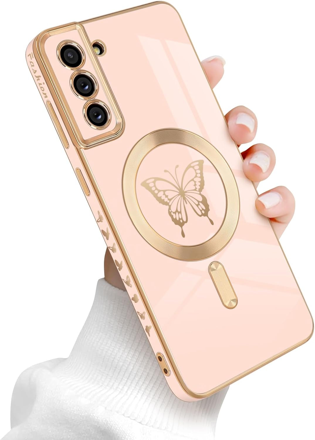 Newseego for Samsung Galaxy S21 plus 5G Magnetic Case, Cute Butterfly Plating Edge Case with Magsafe for Women Girls Men Soft TPU Bumper Shockproof Protective Cover for Samsung Galaxy S21 Plus-Pink  Newseego   