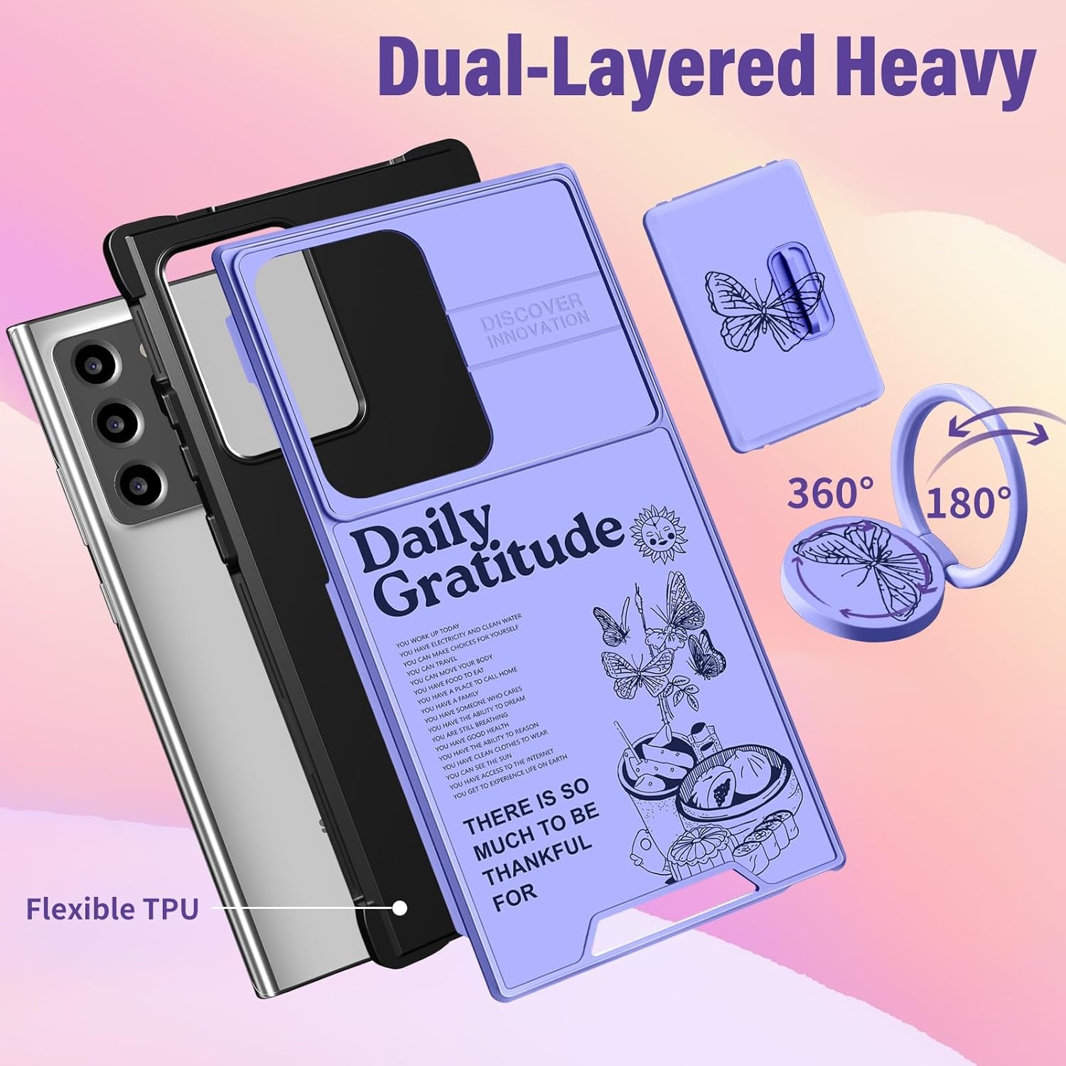 Funermei (2In1 for Samsung Galaxy Note 20 Ultra Case for Women Cute Girls Phone Cover Butterfly Girly Aesthetic Purple Butterfly Design with Camera Cover+Ring Funda for Galaxy Note 20 Ultra Case 5G  Funermei   