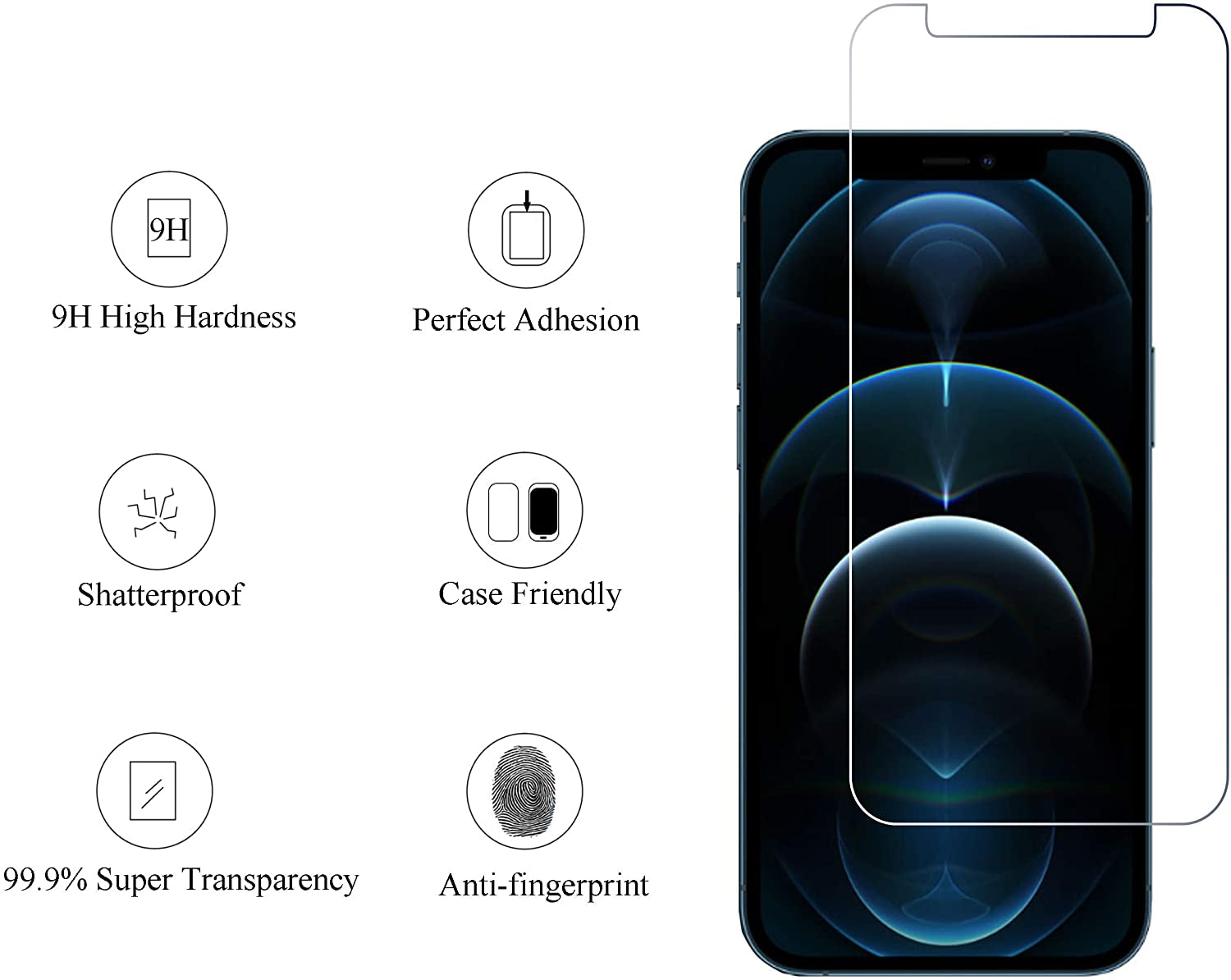 Ailun 2Pack Screen Protector Compatible for Iphone 12 Pro[6.1 Inch] + 2 Pack Camera Lens Protector,Tempered Glass Film,[9H Hardness] - HD  Ailun   