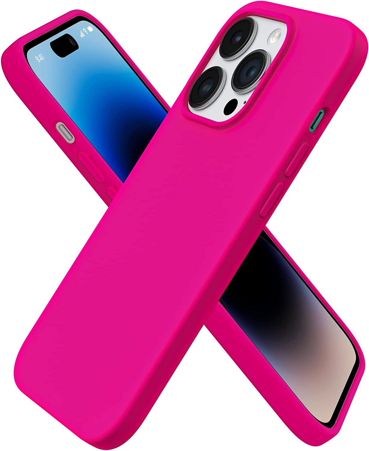 ORNARTO Compatible with Iphone 14 Pro Case 6.1, Slim Liquid Silicone 3 Layers Full Covered Soft Gel Rubber Phone Case Protective Cover with Microfiber Lining 6.1 Inch-Blue  ORNARTO Hot Pink  