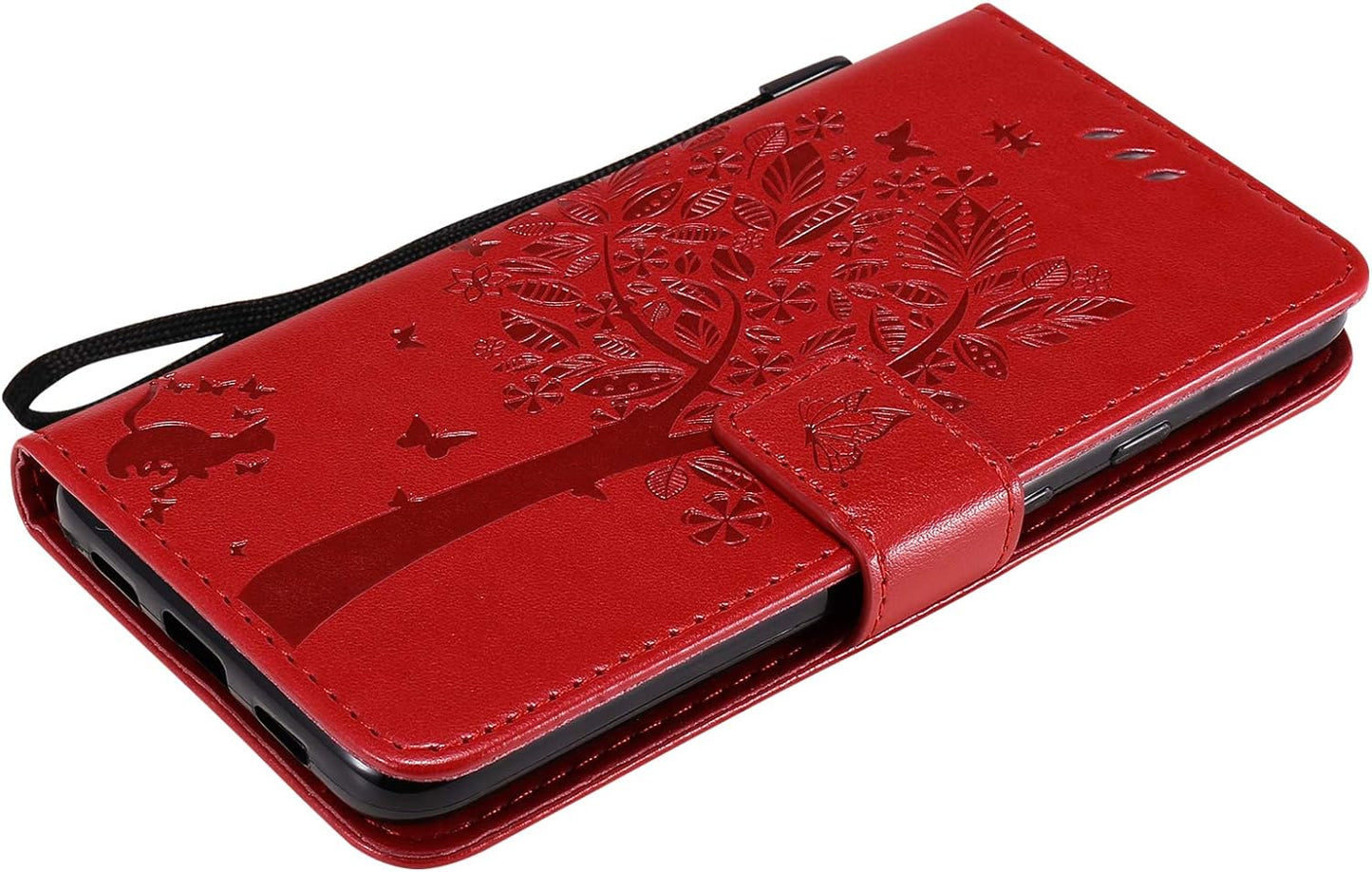 LEMAXELERS Google Pixel 4A 5G Case Embossed Wishing Tree Wallet Shockproof Case Flip Premium PU Leather Magnetic Card Slots with Stand Cover for Google Pixel 4A 5G / Pixel 5 XL Wishing Tree Red KT  LEMAXELERS   