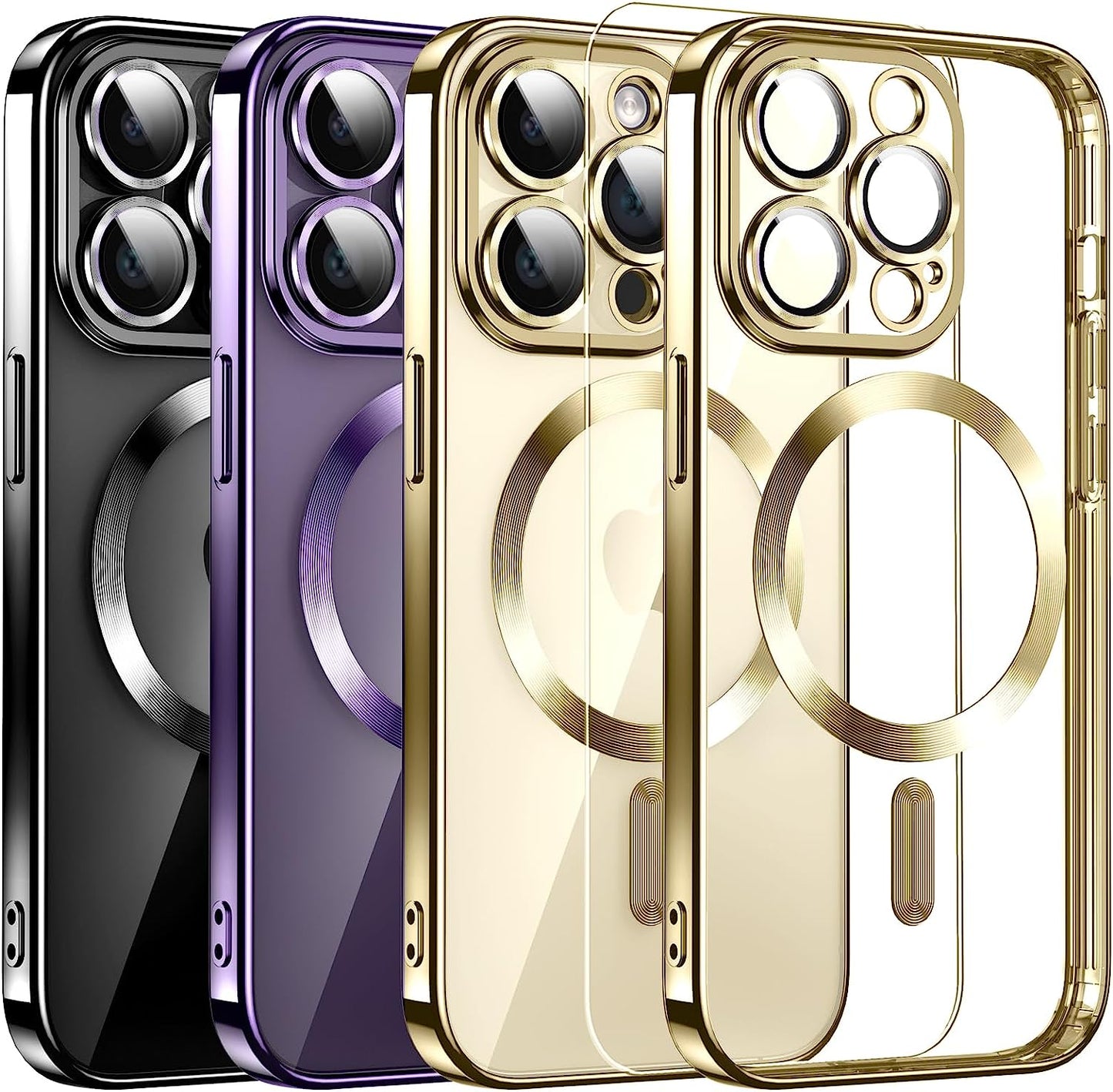 Magnetic Clear for Iphone 14 Pro Max Case with Magsafe [Integrated Camera Glass] Women Phone Case [Original Iphone Exterior] Silicone Cover Slim Thin [Non-Yellowing] Anti-Fingerprint Scratch Men  DOSNTO B-Gold Iphone 14 Pro Max 6.7 Inch 