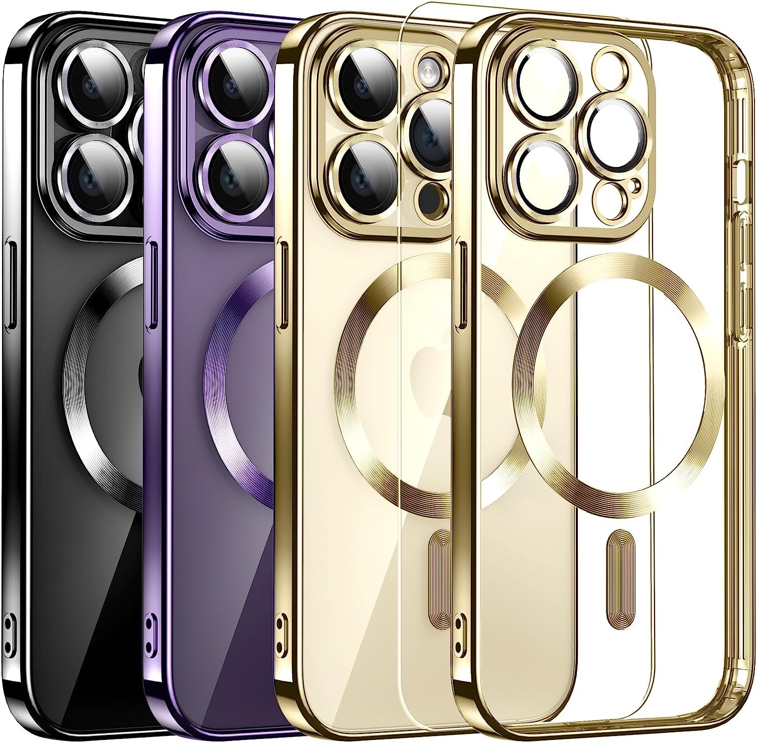 Magnetic Clear for Iphone 14 Pro Max Case with Magsafe [Integrated Camera Glass] Women Phone Case [Original Iphone Exterior] Silicone Cover Slim Thin [Non-Yellowing] Anti-Fingerprint Scratch Men  DOSNTO B-Gold Iphone 14 Pro Max 6.7 Inch 