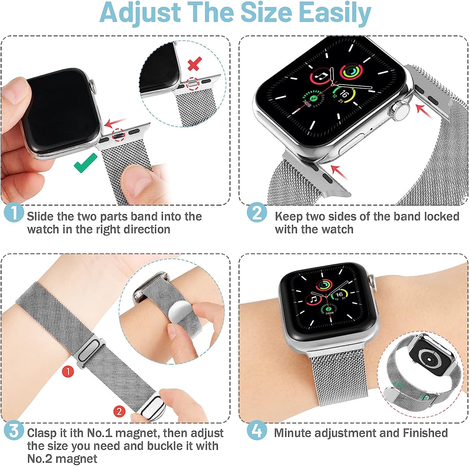 Magnetic Mesh Metal Bands Compatible with Apple Watch Band 38Mm 40Mm 41Mm 42Mm 44Mm 45Mm 49Mm for Milanese Sport Clasp Loop Strap Women Men for Iwatch Series 8 7 SE 6 5 4 3 2 1  HYRUNHX   