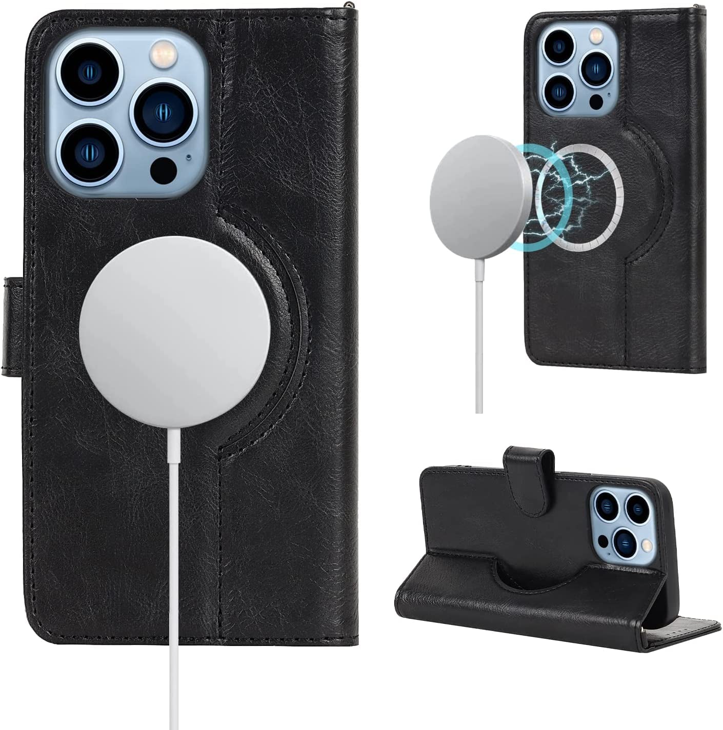 Ｈａｖａｙａ Iphone 13 Pro Max Case Wallet Magsafe Compatible,Iphone 13 Pro Max Phone Case with Card Holder,Flip Magnetic Zipper Magnetica Wallet Cover for Women Men -Wine Red  Ｈａｖａｙａ A+Black iPhone 13 