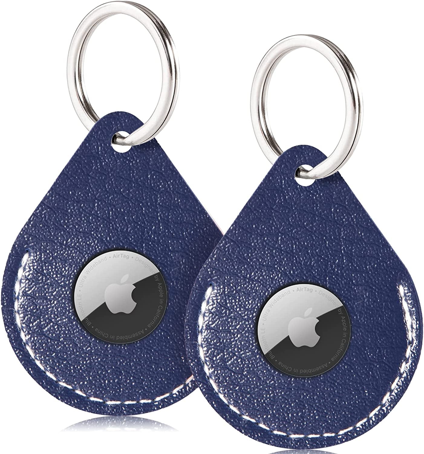 FOREVERFLYBIRD 4 Pack Airtag Holder Leather Case Air Tag Cover Keychain GPS Tracker Remote Finder Key Travel Backpack Pet Locator,Grey,White,Pink,Red  FOREVERFLYBIRD Blue-2Pack  