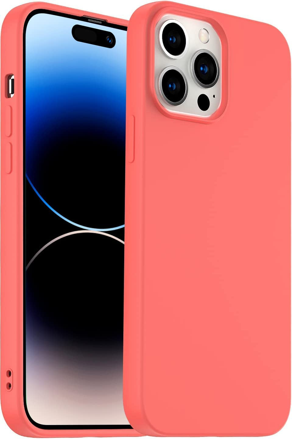 Amytor Designed for Iphone 14 Pro Case, Silicone Ultra Slim Shockproof Phone Case with Soft Anti-Scratch Microfiber Lining, [Enhanced Camera Protection] 6.1 Inch (Coral)  Amytor Peach Iphone 14 Pro 