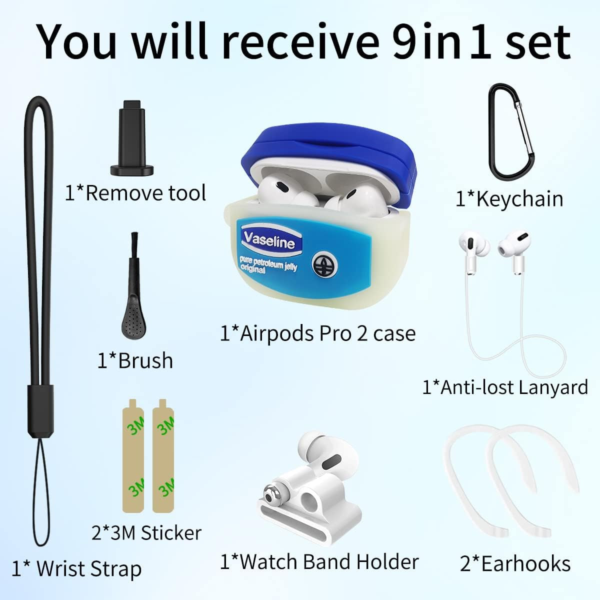 WQNIDE Case 9 In1 Cute Kawaii Vaselin Cartoon Funny for Apple Airpods Pro 2 New 2022 Case with Keychain Lanyard Soft Silicone Protective Skin Cover for Women Boys  WQNIDE   