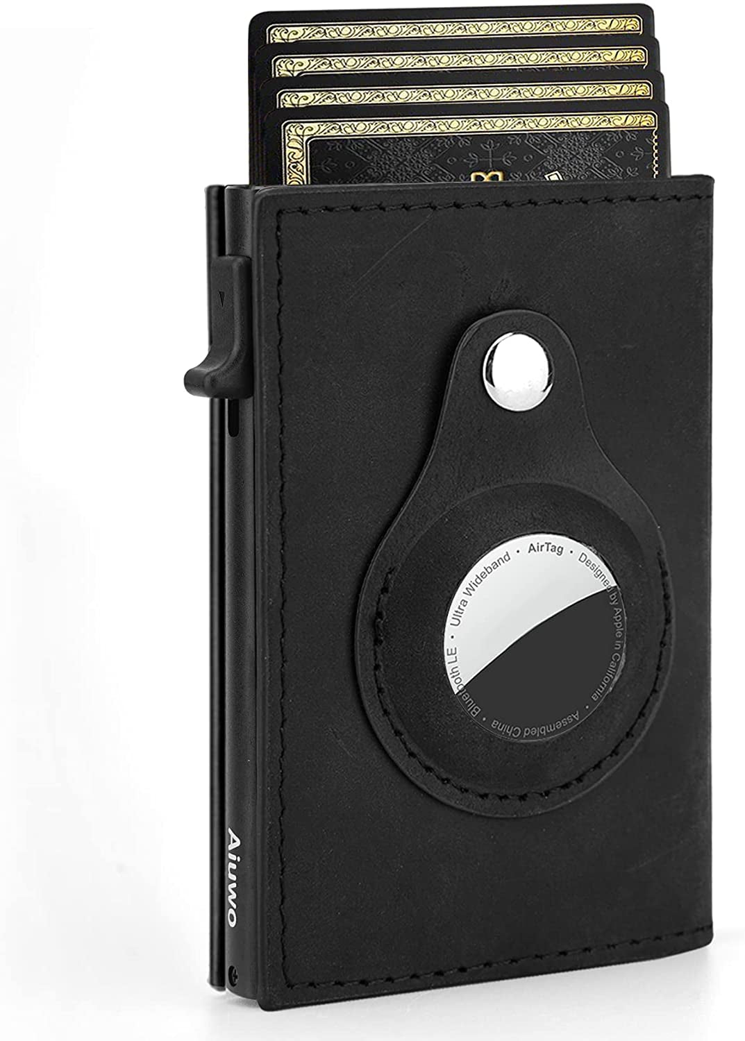 Aiuwo Wallet for Men Slim Wallet RFID Blocking Money Clip Wallets for Men,Minimalist Wallet for Men with Money Pocket  AIUWO F-Crazy Horse Black-Airtag Slot  