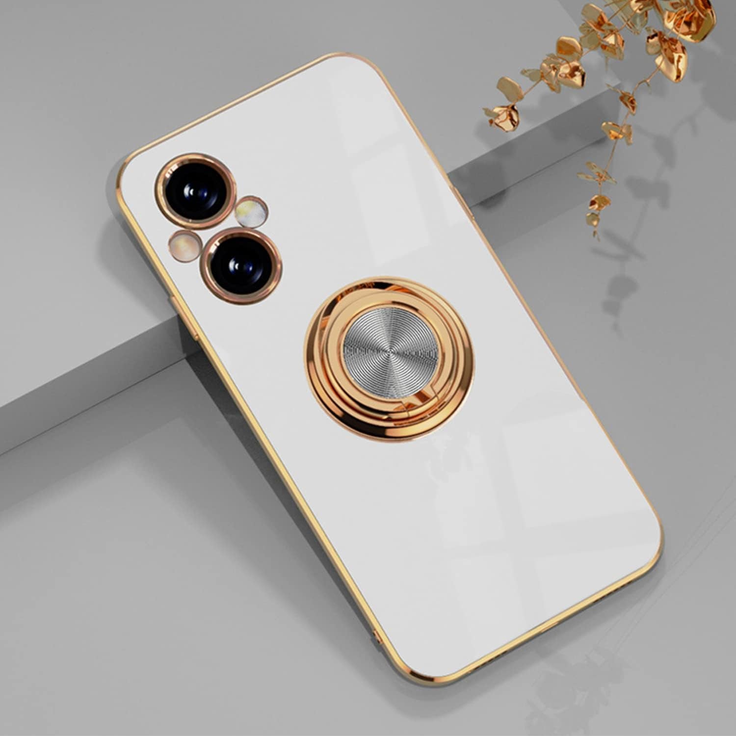 Yarxiawin Compatible for Oneplus Nord N20 5G Case Ring Holder Magnet Silicone, Oneplus N20 5G Case Thin Phone Case Aesthetic Black 360° Rotatable Metal Stand (White)  Yarxiawin   