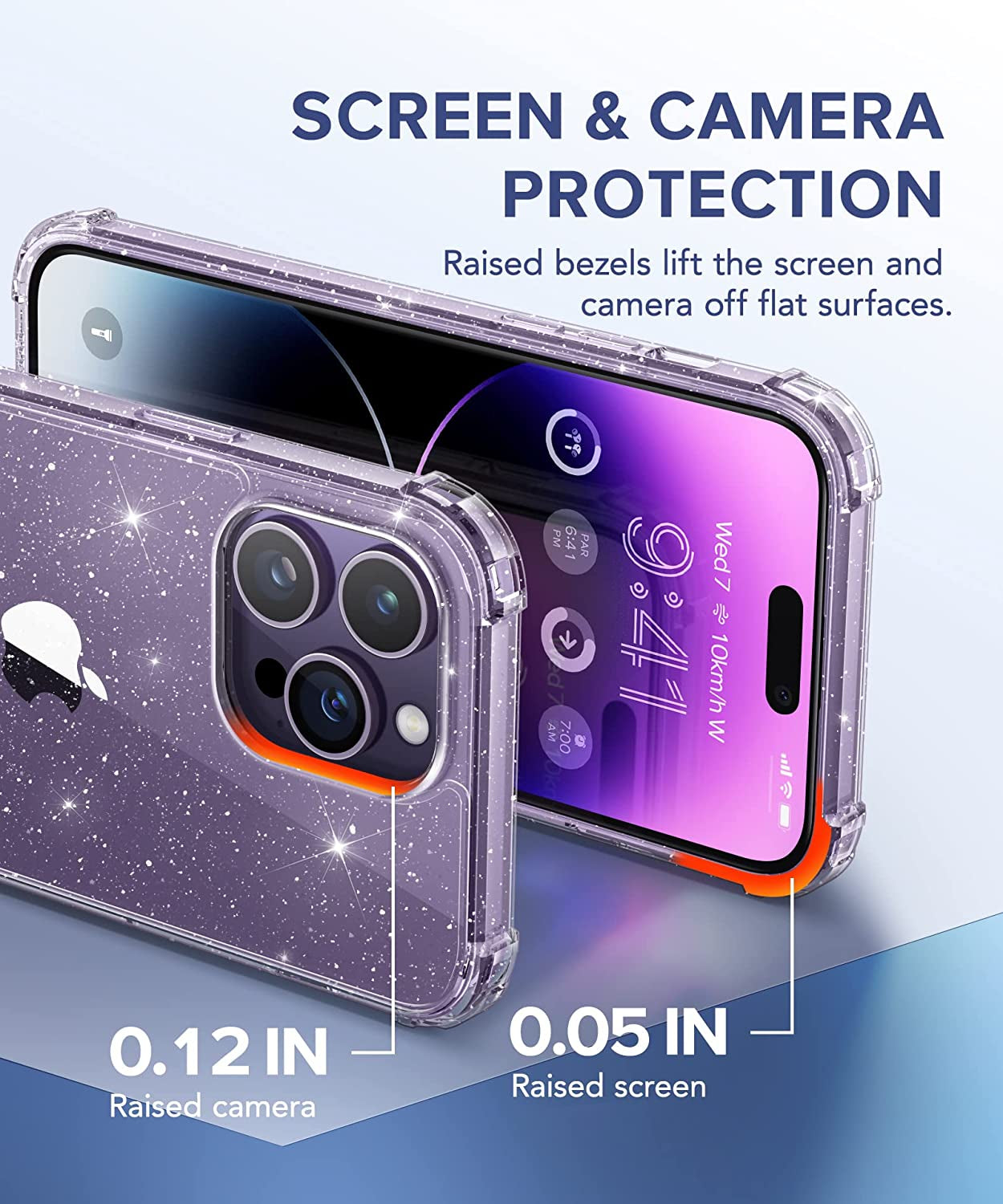 BERFY Glitter Case for Iphone 14 Pro Max, with 2Pcs Screen Protector+2Pcs Camera Protector, [Non-Yellowing] Clear Bling Sparkle Cute Shockproof Phone Case for Women, 6.7 Inch Cover, Glitter Clear  BERFY   