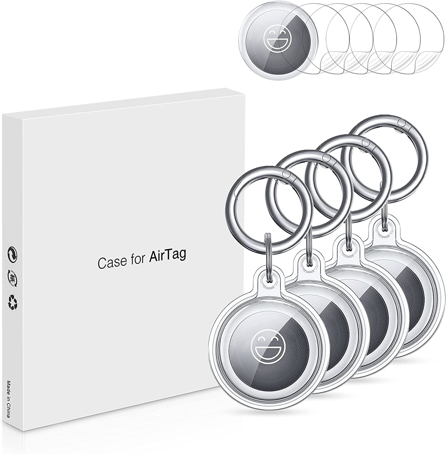 Clear Case for Airtag, Smidream Soft TPU 360 Degree Protection Airtag Case, Waterproof Protective Cover Airtag Holder with Key Ring for Luggage, Dog, Cat, Pet ( Protective Film Included ) (4 Pack)  Smidream   