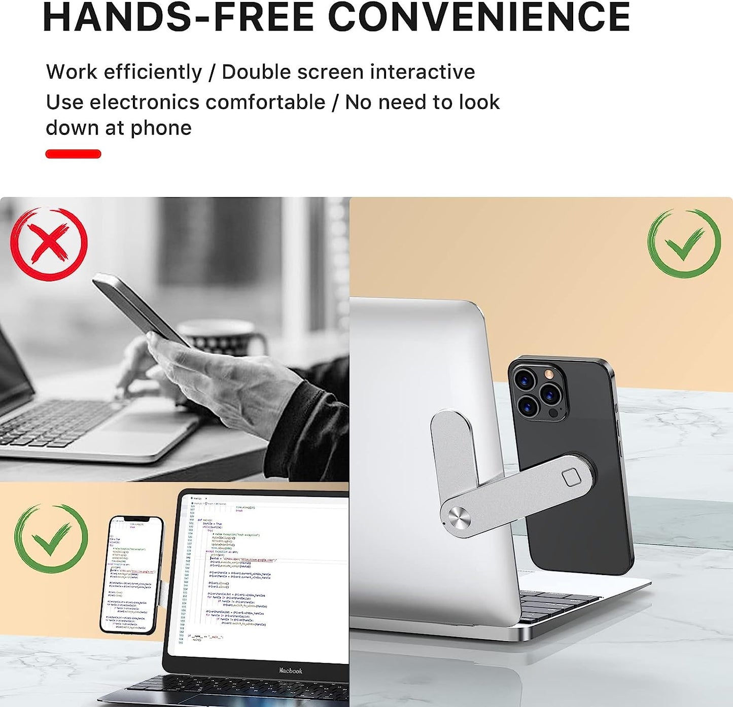 MYBAT PRO Adjustable Laptop Phone Magnetic Holder, Laptop Side Mount Clip, Computer Monitor Extension Mount, Slim Portable Foldable Phone Stand, Work Convenient and Efficient (Silver)  Valor Communication Inc   