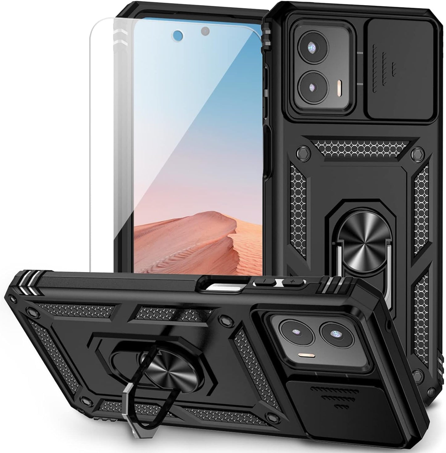 For Moto G 5G 2023 Case with Slide Camera Cover HD Screen Protector [Military Grade 16Ft. Drop Tested] Magnetic Ring Holder Kickstand Protective Phone Case for Motorola Moto G 5G 2023, Navy Blue  PUSHIMEI Co., Ltd. Black W/ Slide Camera 2Nd Gen. Military Grade  