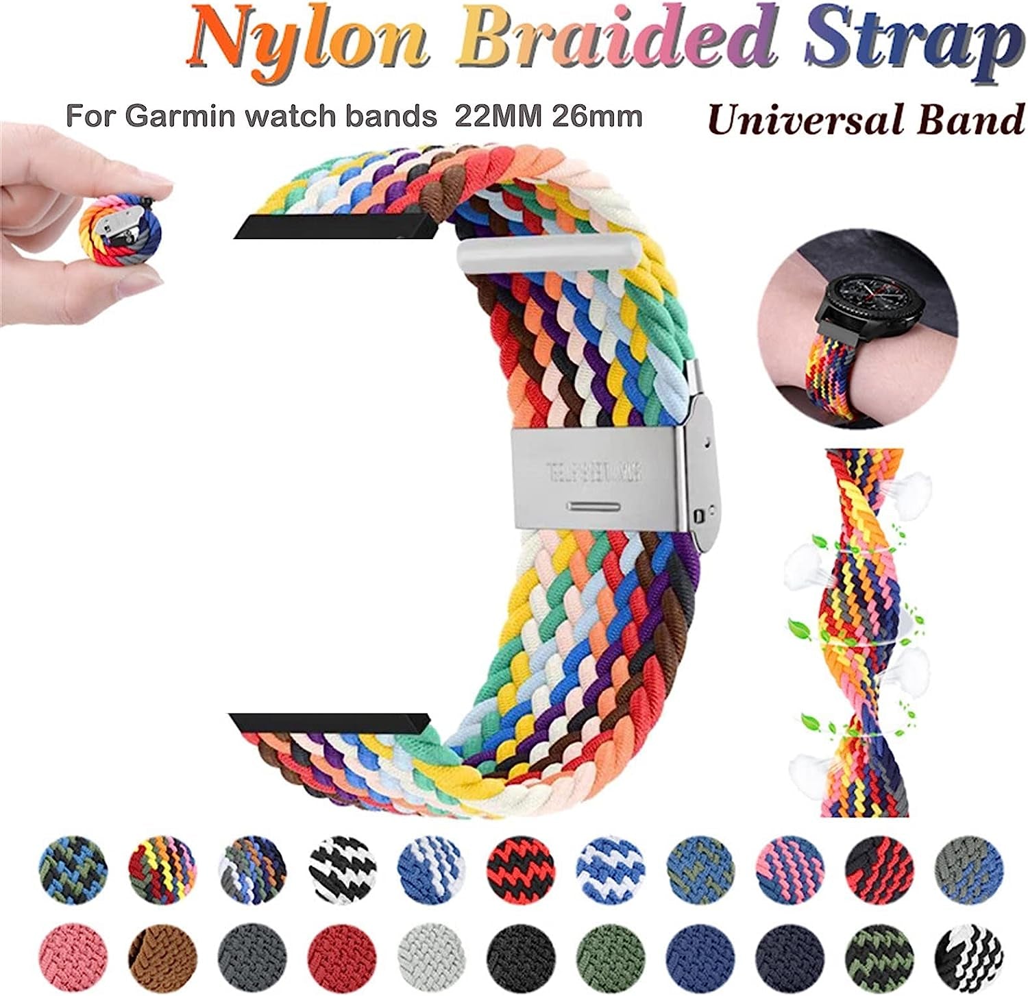 GQMYOK Braided Nylon Watchbands for Garmin Quickfit Watch Band 22Mm  GQMYOK   