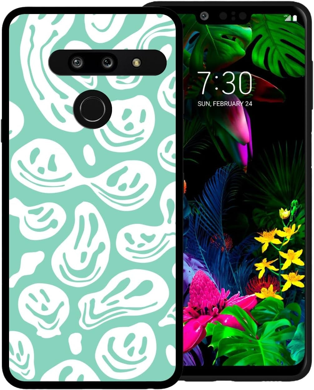 Zaztify Phone Case for LG G8 Thinq, Pastel Pink White Funny Trippy Dripping Smile Melted Hippie Smiling Skull Ghost Face Shockproof Protective Cover Shell  zaztify Mint Green White Trippy Face  