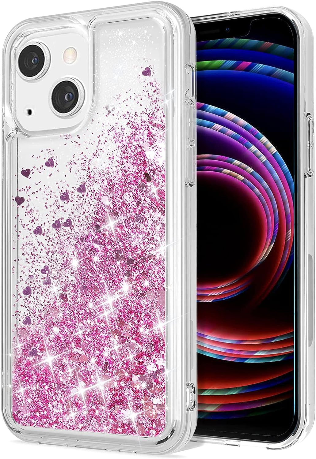 WORLDMOM Compatible with Iphone 13 Mini Case,Clear Bling Flowing Liquid Floating Sparkle Colorful Glitter Waterfall TPU Protective Phone Case Compatible with Iphone 13 Mini [5.4 Inch 2021], Silver  WORLDMOM Rose Gold  