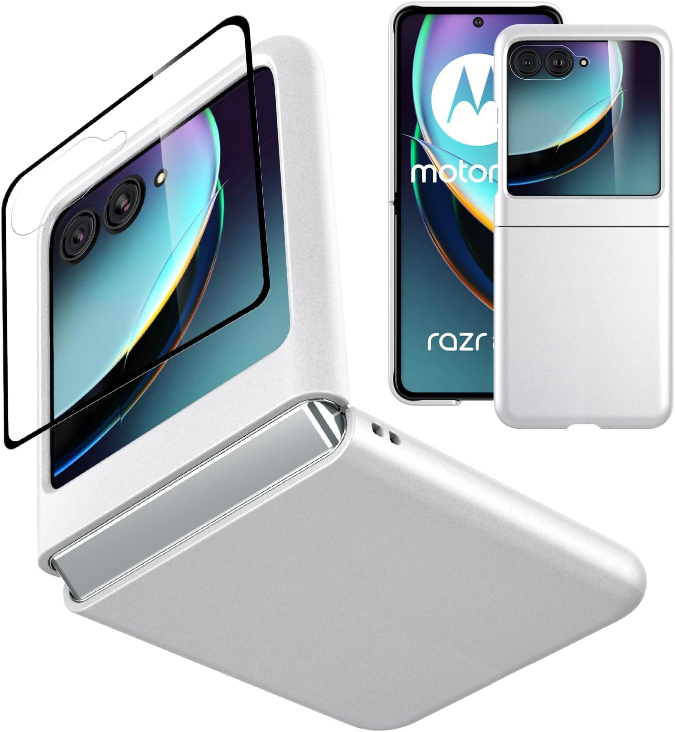 Redluckstar Case for Motorola Razr plus 2023,Thin Slim Fit Matte PC with Non-Slip Full-Body Protection Built in Screen Protection Phone Cover for Moto Razr+ 2023 (Silver+Built in Screen Protector)  redluckstar   