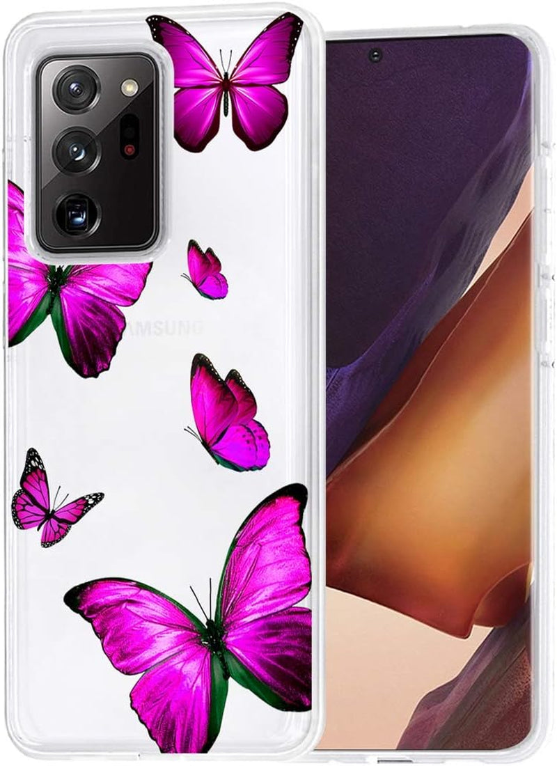 Zoeirc Case for Galaxy Note 20 Ultra 5G, Samsung Note 20 Ultra Clear Case, TPU 360 Full Body Shockproof Hybrid Bumper Crystal Clear Phone Case Cover for Samsung Galaxy Note 20 Ultra (Rose Flower)  Zoeirc Rose Butterfly  