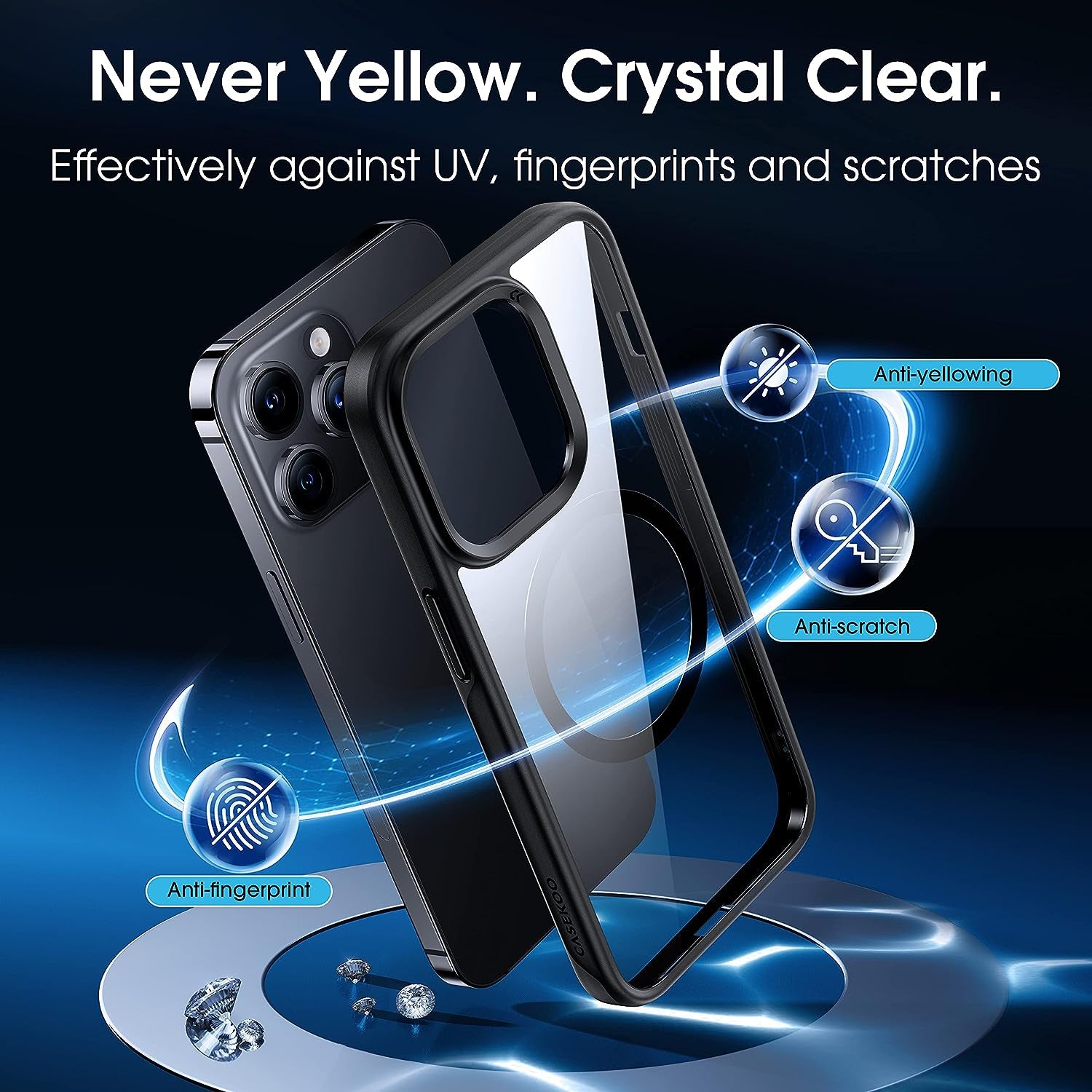 CASEKOO Strong Magnetic Clear for Iphone 14 Pro Max Case Transparent Back with Removable Magnetic Kickstand [Anti-Yellowing] [Compatible with Magsafe] Shockproof Protective Slim Cover 6.7 Inch, Black  CASEKOO   