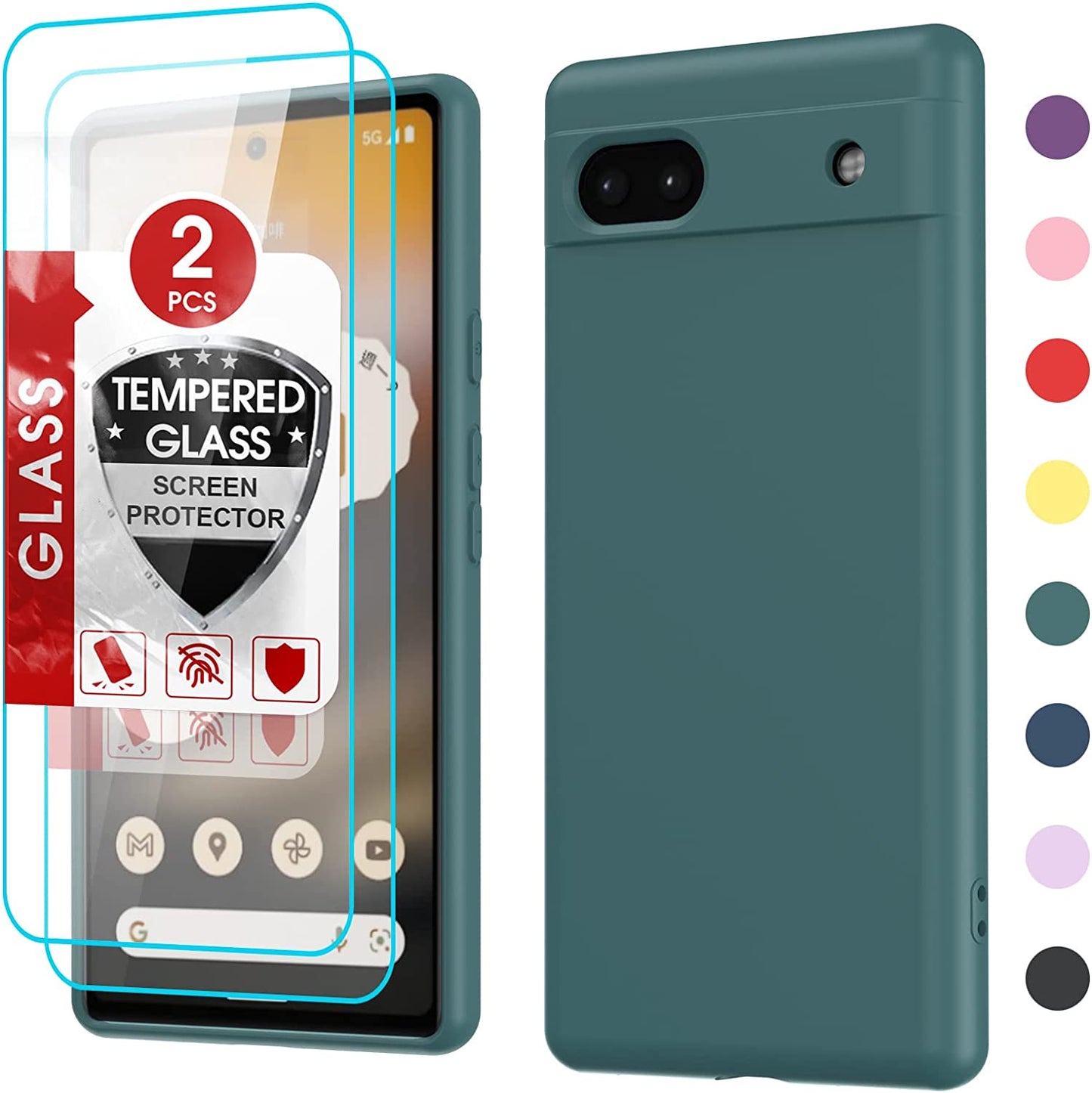 Leyi for Liquid Silicone Google Pixel 6A 5G Case: with 2-Pack Tempered Glass Screen Protectors, Soft Microfiber Liner, Orange  LeYi Green  