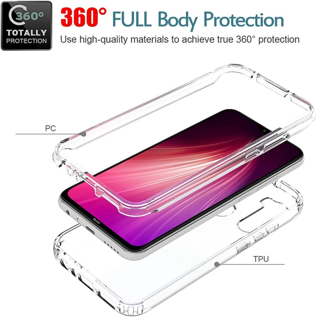 Zoeirc Case for Redmi Note 8 (2019/2021) M1908C3JH Case with Tempered Glass Screen Protector, Soft 360 Full Body Shockproof Hybrid Bumper Crystal Clear Case Cover for Xiaomi Redmi Note 8 (Clear)  Zoeirc   