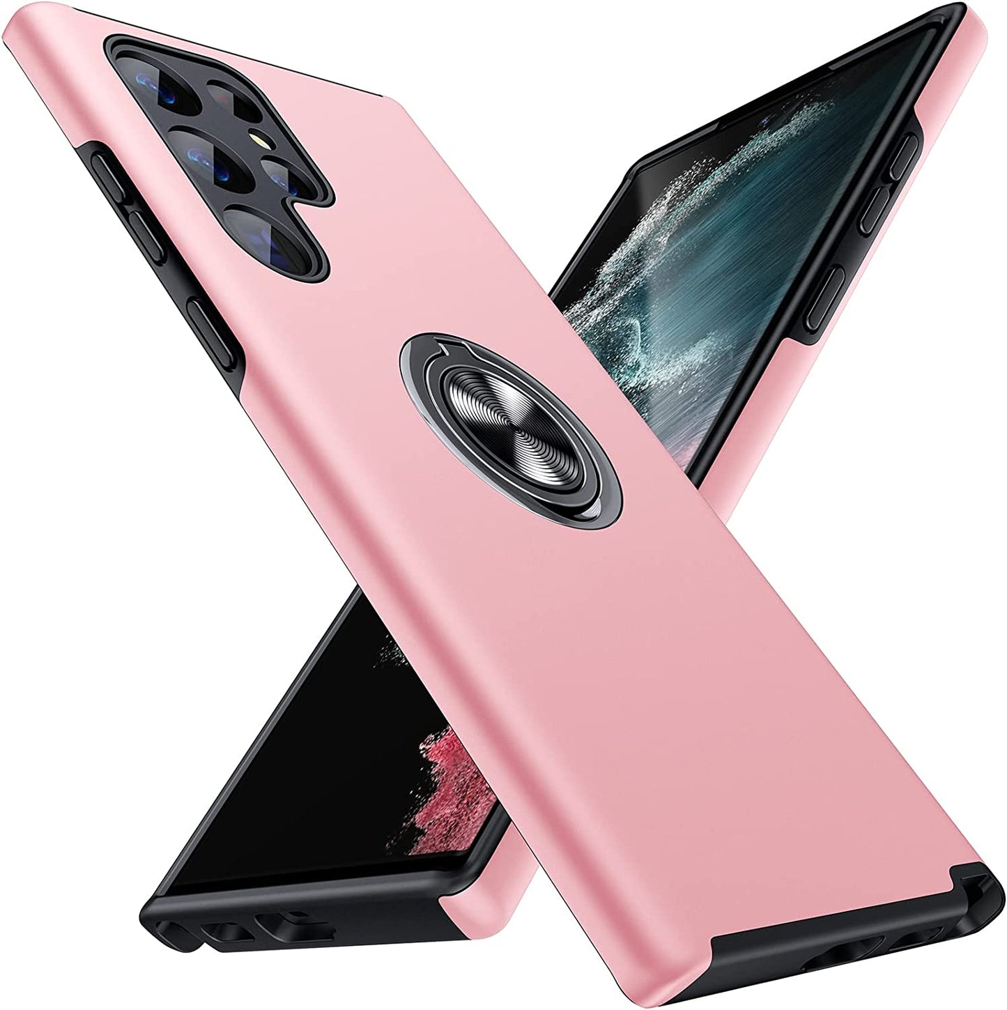 JAME for Samsung Galaxy S22 Ultra Case, [NOT for S22 or S22 Plus], Slim Soft Bumper Protective Case for Samsung S22 Ultra Case, with Invisible Ring Holder Kickstand for Galaxy S22 Ultra Case, Pink  XJXIN   