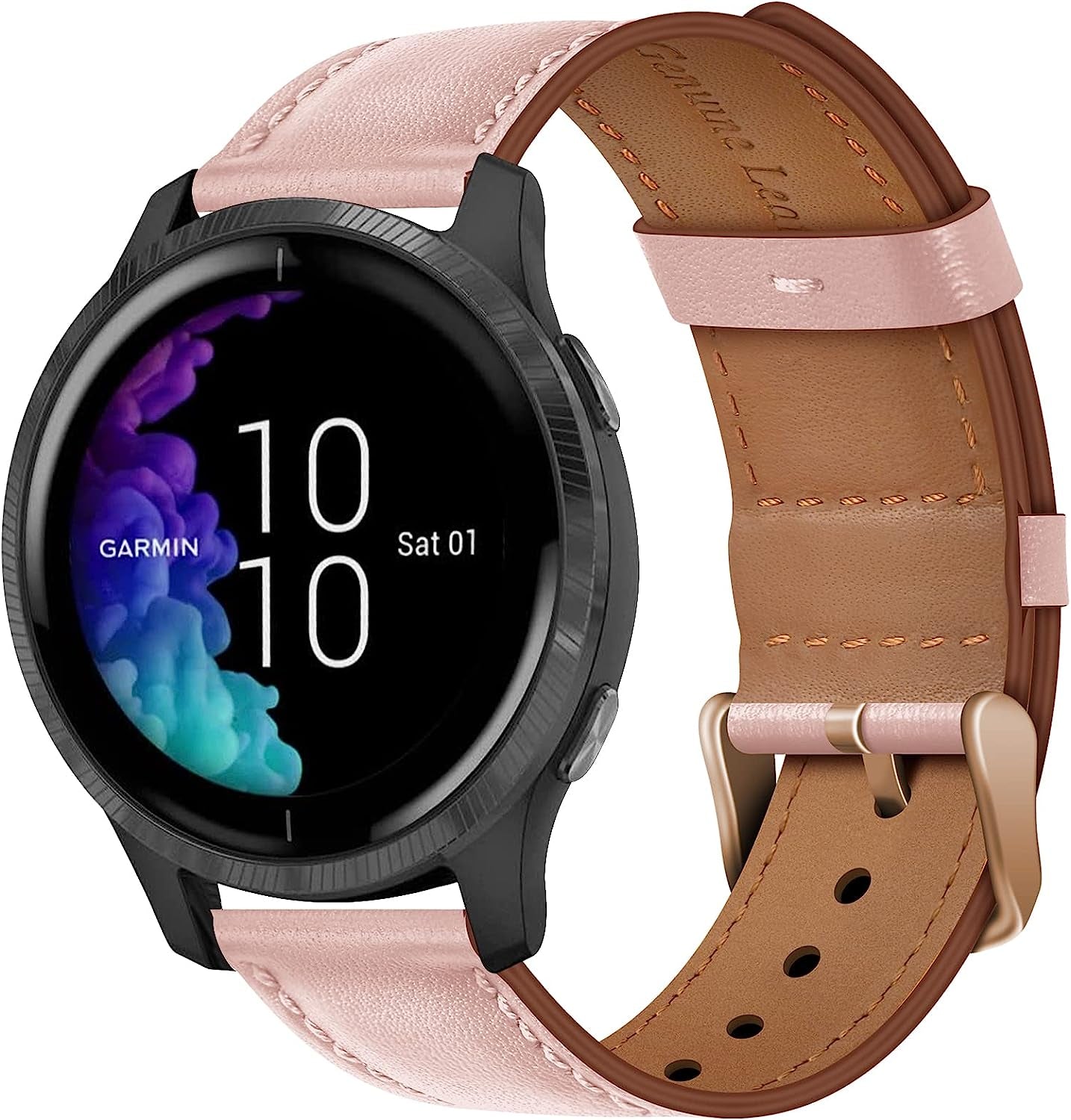 Wanme Bands for Garmin Venu / Venu 2 plus / Venu Sq Watch Band Women Men, 20Mm Leather Replacement Wristband Strap for Garmin Vivomove Sport, Vivoactive 3 / 3 Music, Forerunner 645 / 245 Music Smart Watch  Wanme Pink  