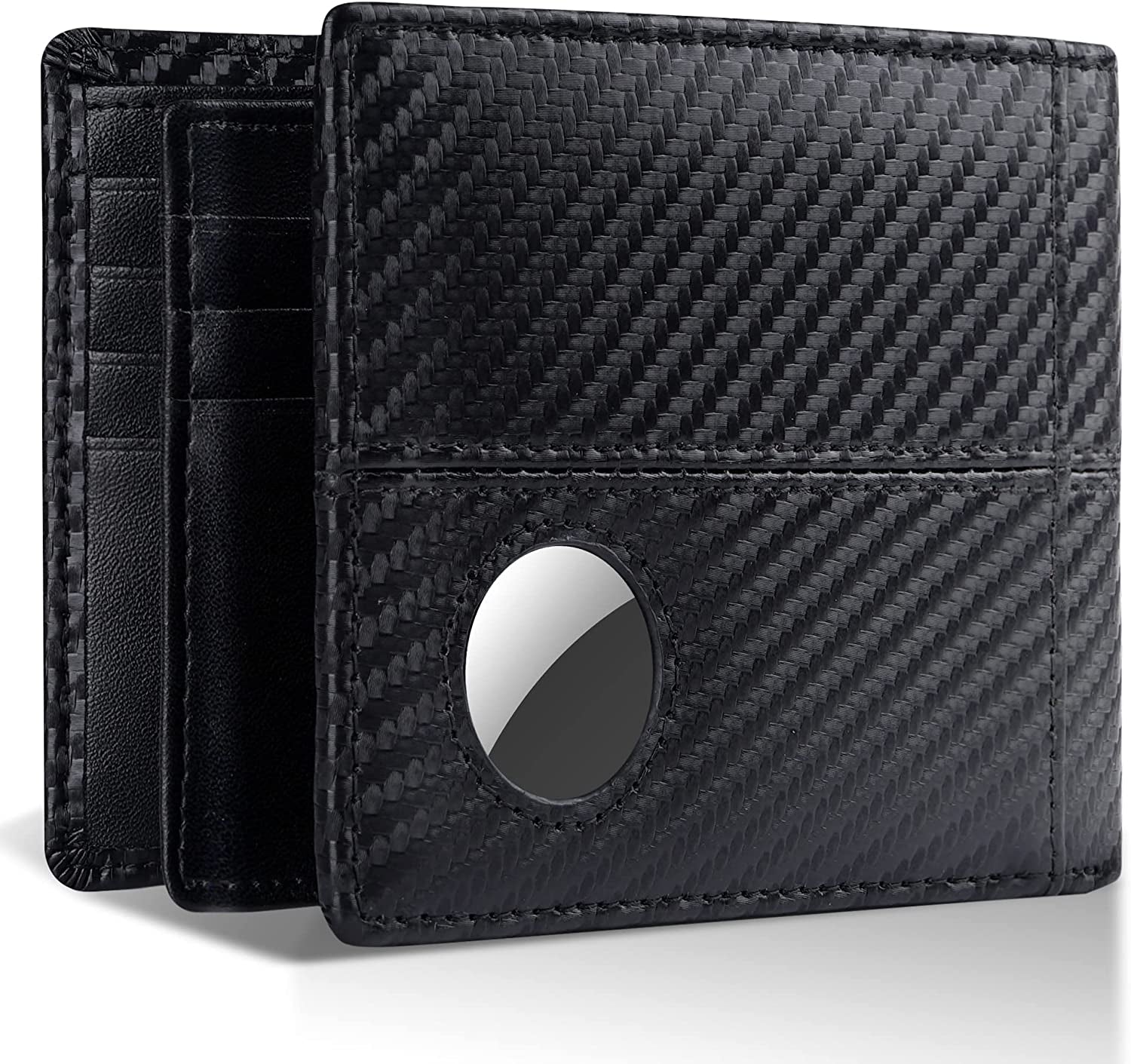 Swallowmall Airtag Wallet Men RFID Blocking Genuine Leather Bifold Mens Wallet for Airtag 1 ID Window 16 Card Holders Gift Box (Airtag Not Included)  swallowmall BlackStripe-172AT  