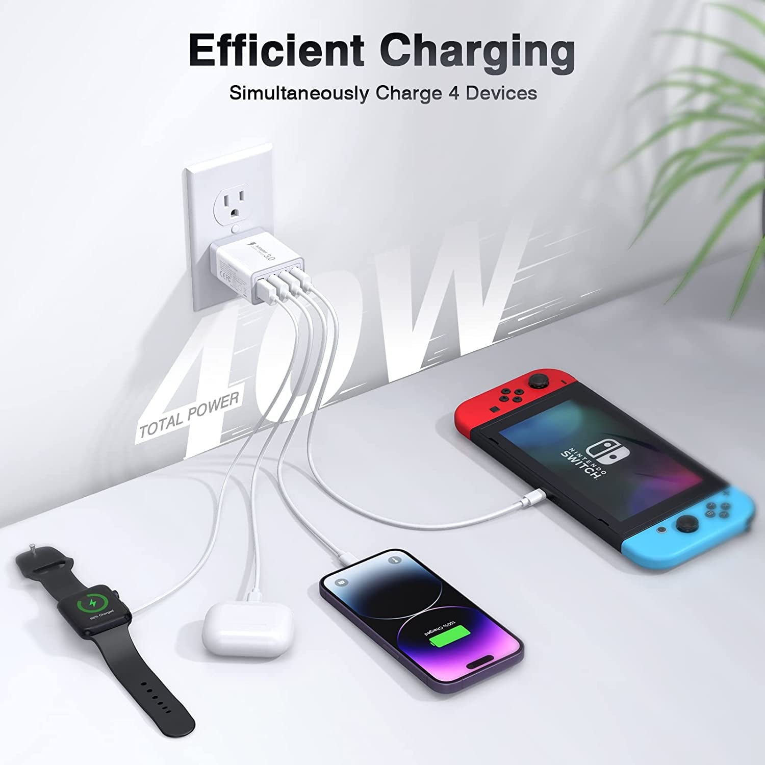 2Pack USB Wall Charger, 40W 4-Port Fast Charger Block, Multiport USB Cube Power Adapter Charging Brick Plug for Iphone 11 12 13 14 Pro Max XR Xs Max 8 7 6,Samsung,Lg,Google Pixel,Moto(White)  LCGENS   