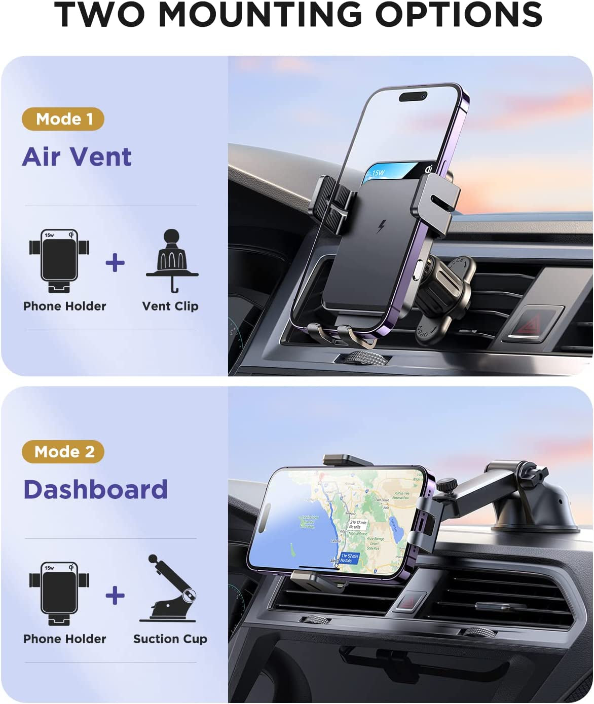 Wireless Car Charger,15W Qi Fast Charging Car Charger Phone Holder Mount, Auto-Clamping Alignment Windshield Dashboard Air Vent Cell Phone Holder for Iphone 13 12 11 Pro Max XS 8, Galaxy S22/S20+ Etc  JOYROOM   