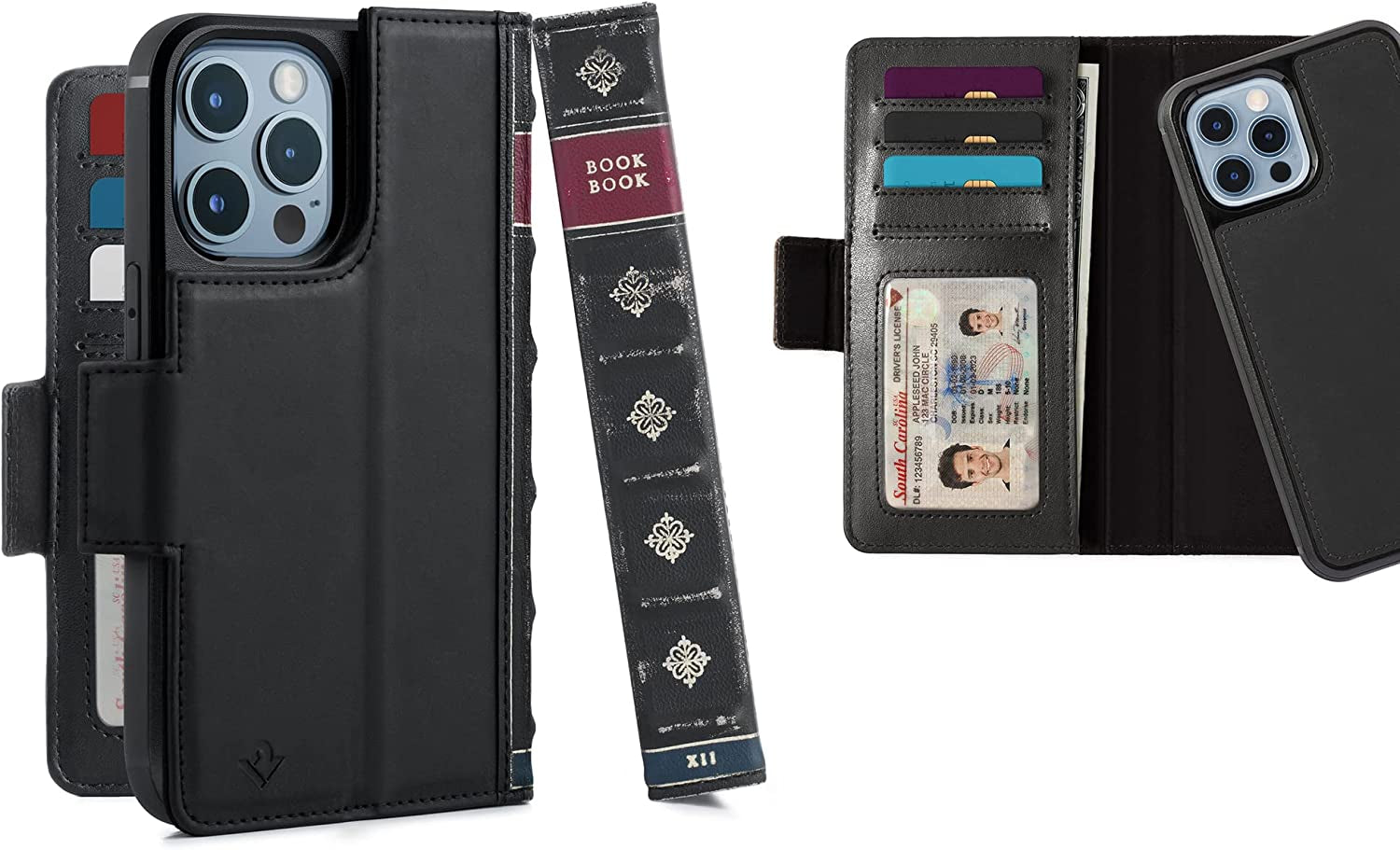 Twelve South Bookbook for Iphone 14 plus | Magsafe Compatible Full-Grain Leather Wallet Case with Display Stand + Removable Stand-Alone Leather Accent Case, Brown  Twelve South Black BookBook iPhone 13 Pro