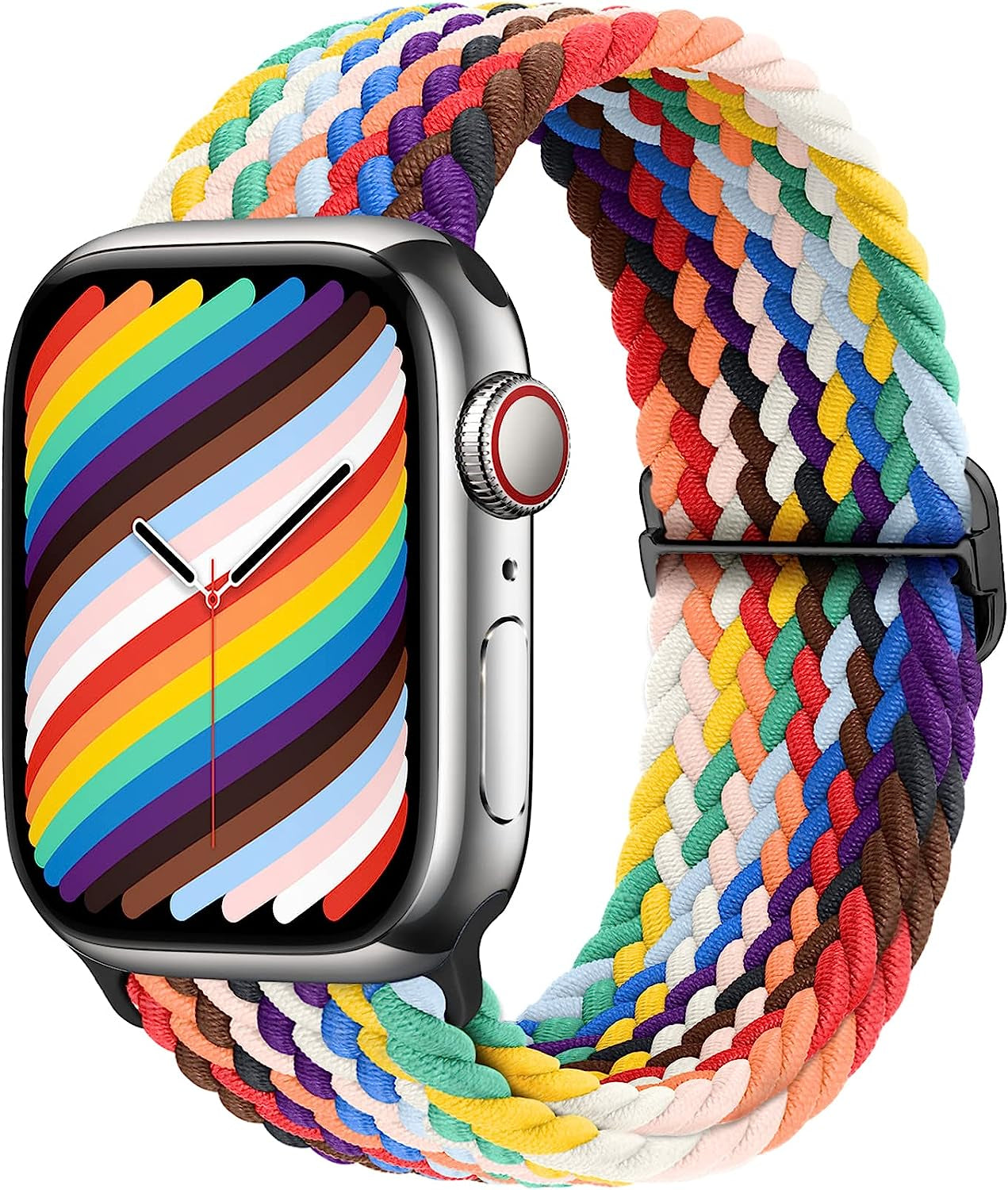 Transjoy Braided Stretchy Adjustable Watch Band for Apple Watch Band 38Mm 40Mm 41Mm 42Mm 44Mm 45Mm for Women Men, Soft Nylon Elastic Straps Solo Loop Wristbands for Iwatch Series 8 7 6 SE 5 4 Ultra  TransJoy Rainbow 42MM/44MM/45MM/49MM 