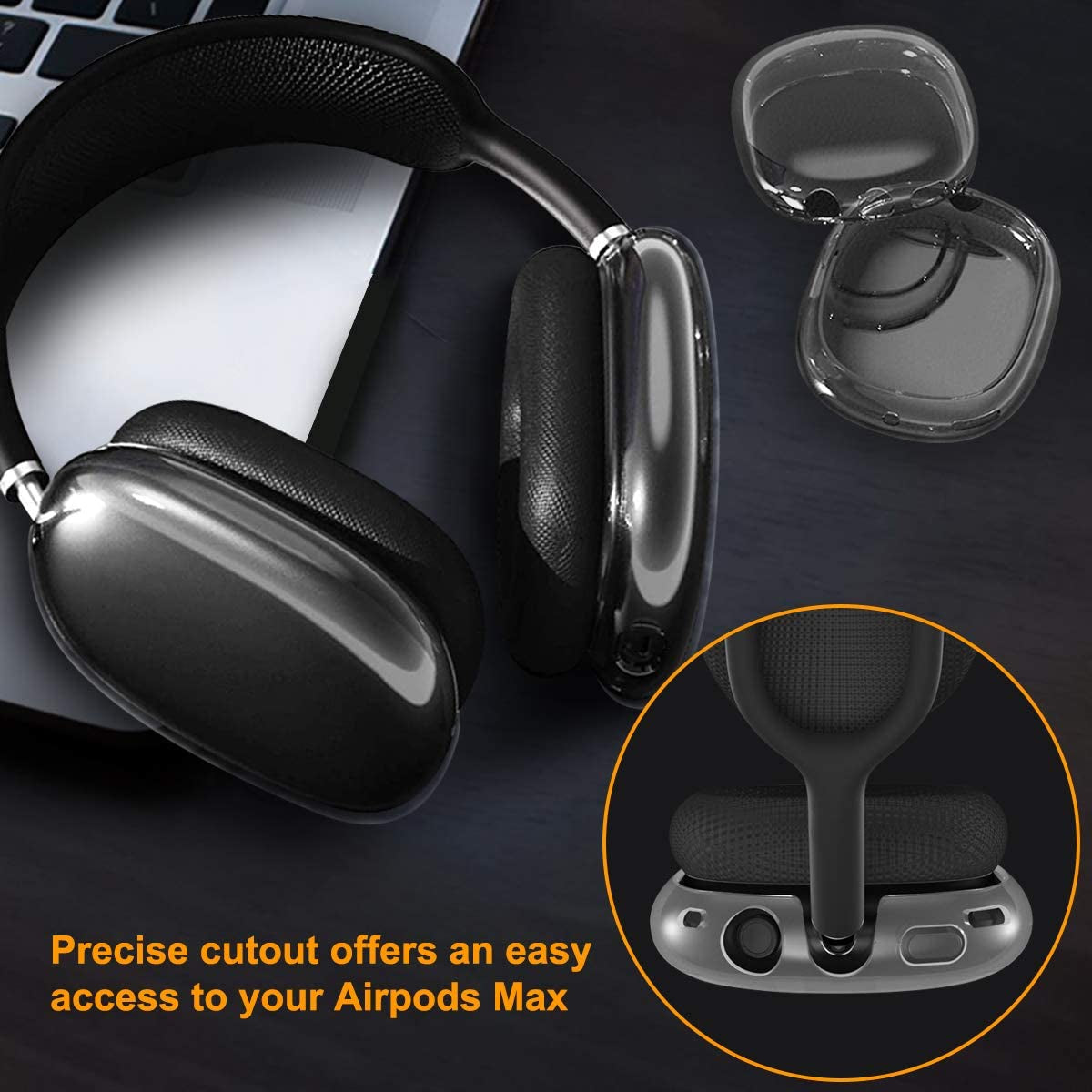 Valkit Compatible with Airpods Max Case Cover, Clear Soft TPU Protective Headphones Cover Headset Shockproof Full Case for Airpods Max -Transparent  VKT   