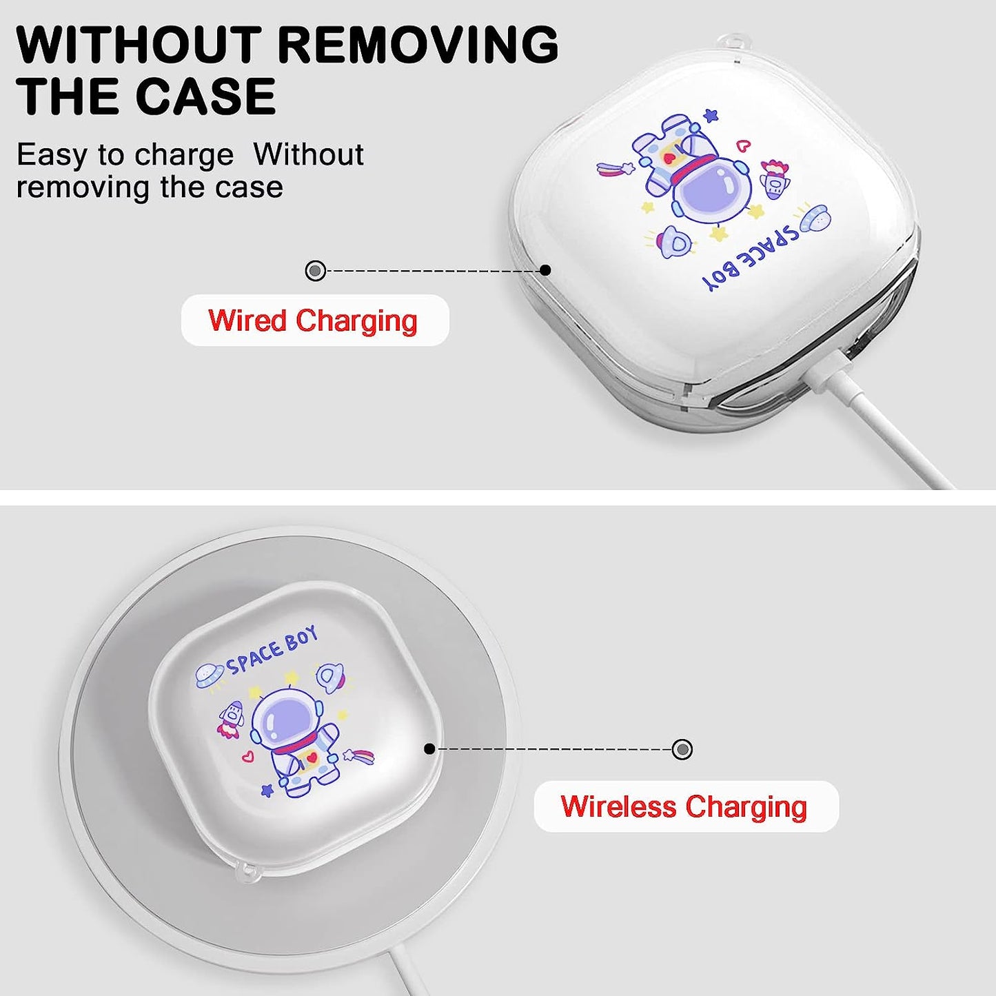 Cute Astronaut Case for Samsung Galaxy Buds 2 Cover (2021)/Buds Pro Case(2021)/Buds Live Case(2020) with Funny Spacemen Keychain for Men Girls Kids,Clear Shockproof Protective Soft Silicone Cover  DiyGody   