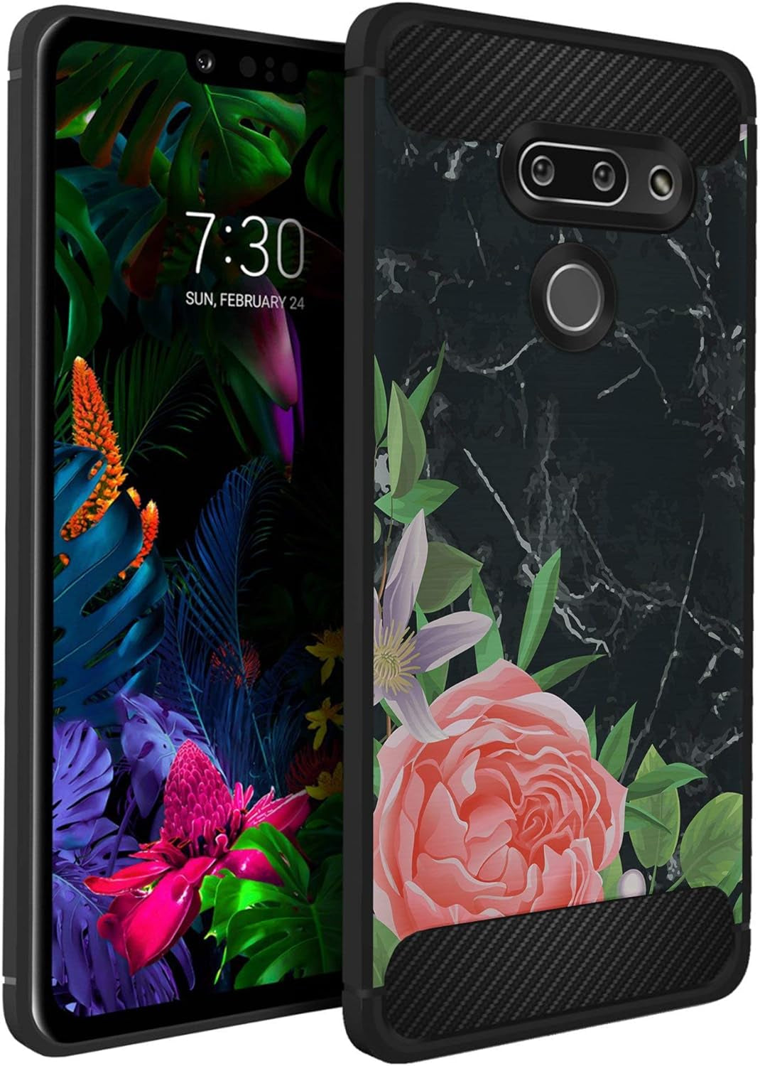 Casesondeck Case Compatible with LG G8 Thinq/Lg G8 - Soft Fitted Flexible TPU Cover Shock Protection (Dont Tread on Me)  CasesonDeck Rose Marble Black  