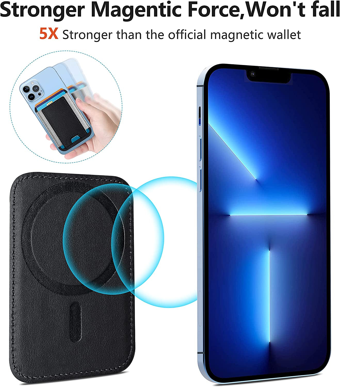 Magnetic Wallet Card Holder Compatible with Apple Magsafe Wallet for Iphone 14/13/12 Series, Priume Vegan Leather, Magnetic Wallet for Iphone 14/13/12 Pro Max/14 Plus/14 Pro/14, 7 Cards Holder, Black  ExtreLife   