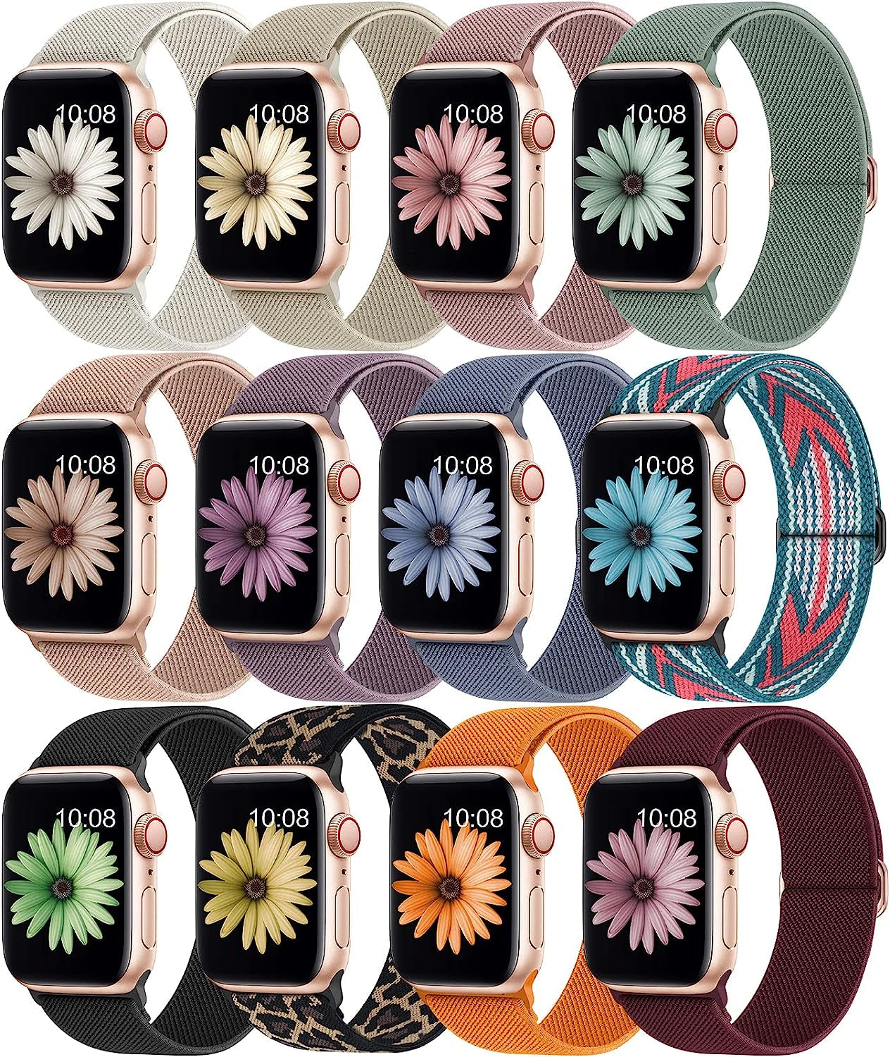 12 Pack Stretchy Solo Loop Bands Compatible with Apple Watch Band 38Mm 40Mm 41Mm 42Mm 44Mm 45Mm 49Mm Women Men,Elastic Nylon Braided Sport Strap Iwacth Bands for Iwatch SE Series 8 7 6 5 4 3 2 1 Ultra  SuperNaNa   