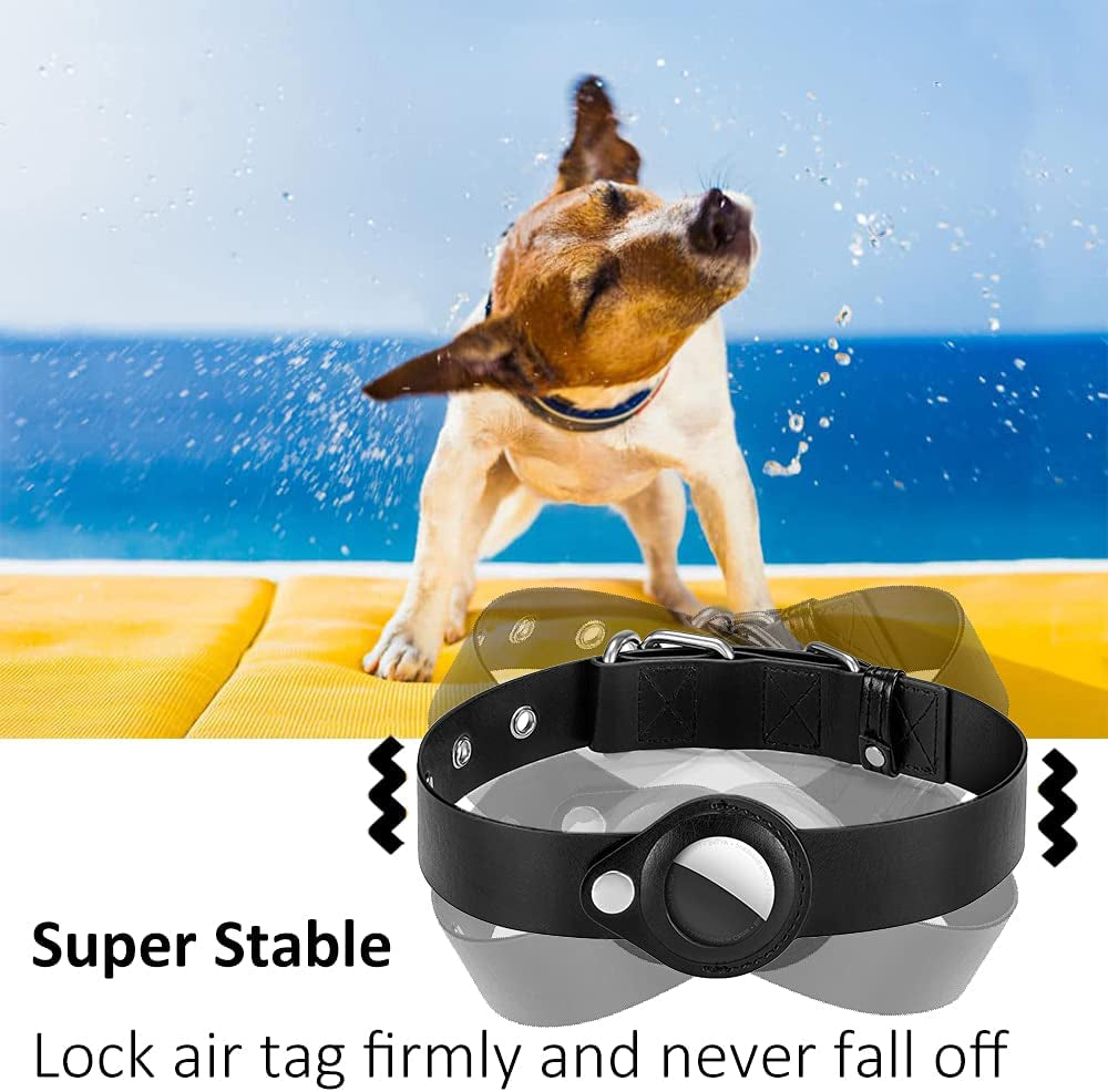 Dog Collar with Air Tag Holder, Leather Air Tag Holder Dog Collar, Adjustable Air Tag Dog Collar Holder Anti-Lost Air Tag Collar for Dogs (Black)  Jacknthe   