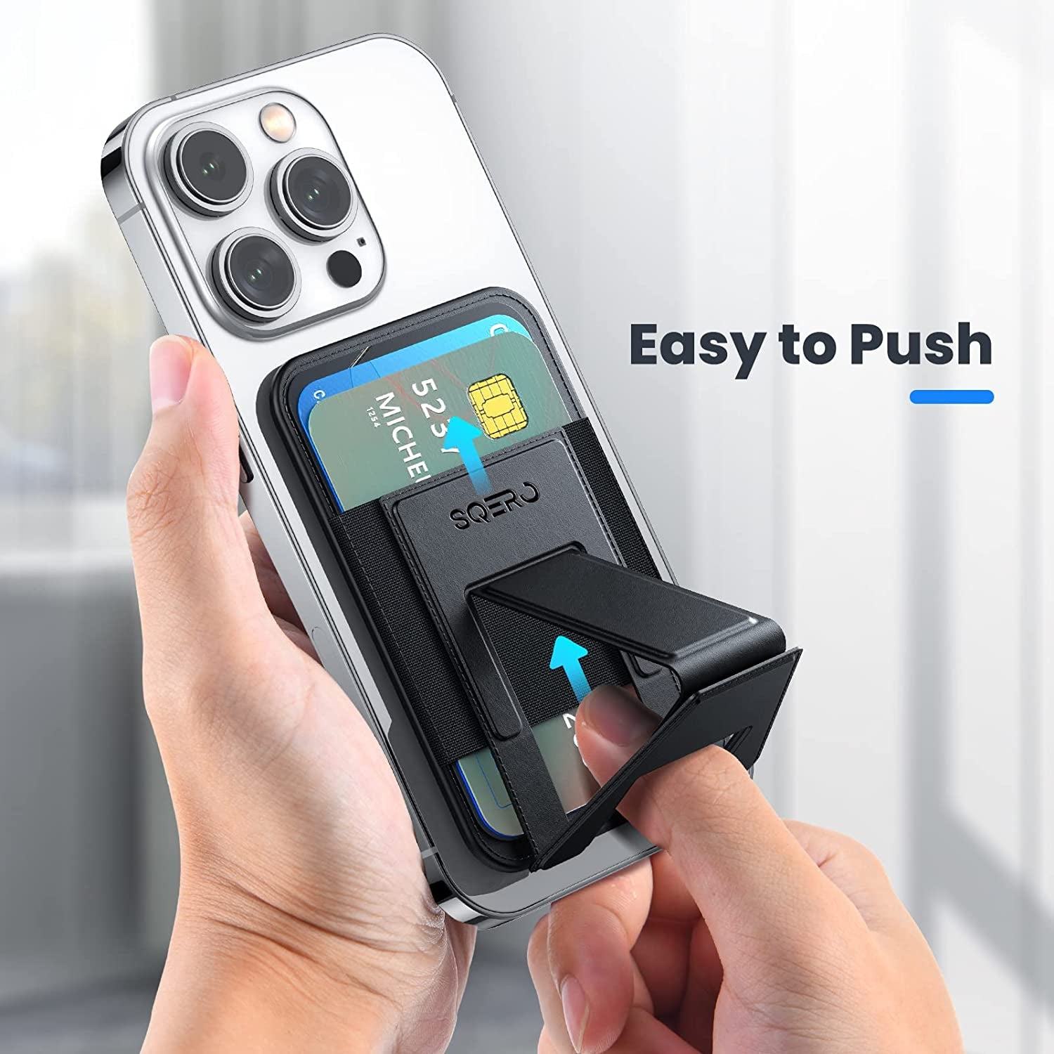 SQERO Magnetic Card Wallet with Foldable Stand for Iphone, Leather Magnetic Wallet for Iphone 14 Iphone 13 Iphone 12, Iphone Wallet Fit 4-6 Cards - Black  SQERO   