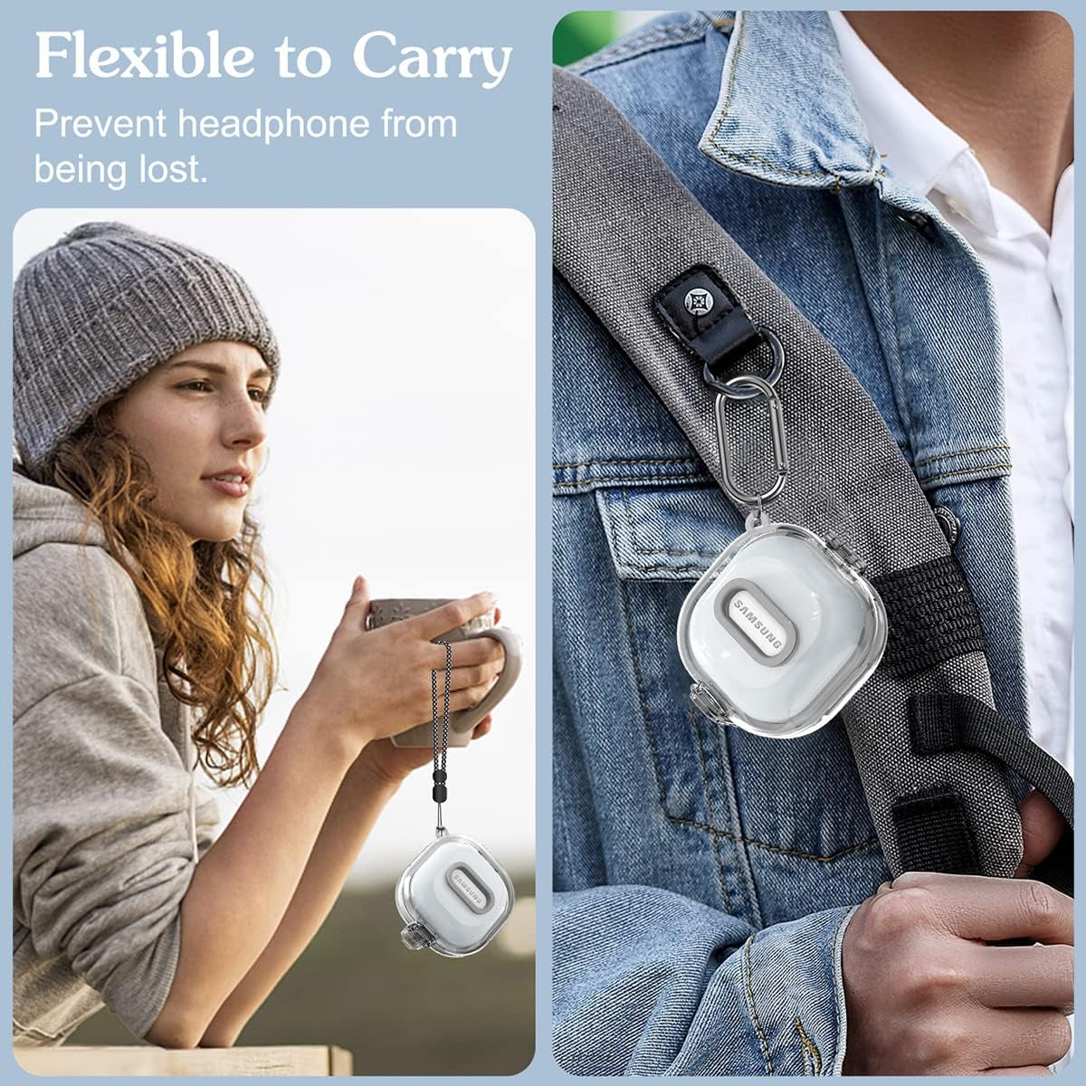 QIUDAOY [Clear Case with Lock] Samsung Galaxy Buds 2 Case/Galaxy Buds Pro 2 Case/Galaxy Buds Live Case/Galaxy Buds Pro Case with Lanyard/Keychain Accessories, Hard Clear Case Protector Shell Cover  QIUDAOY   